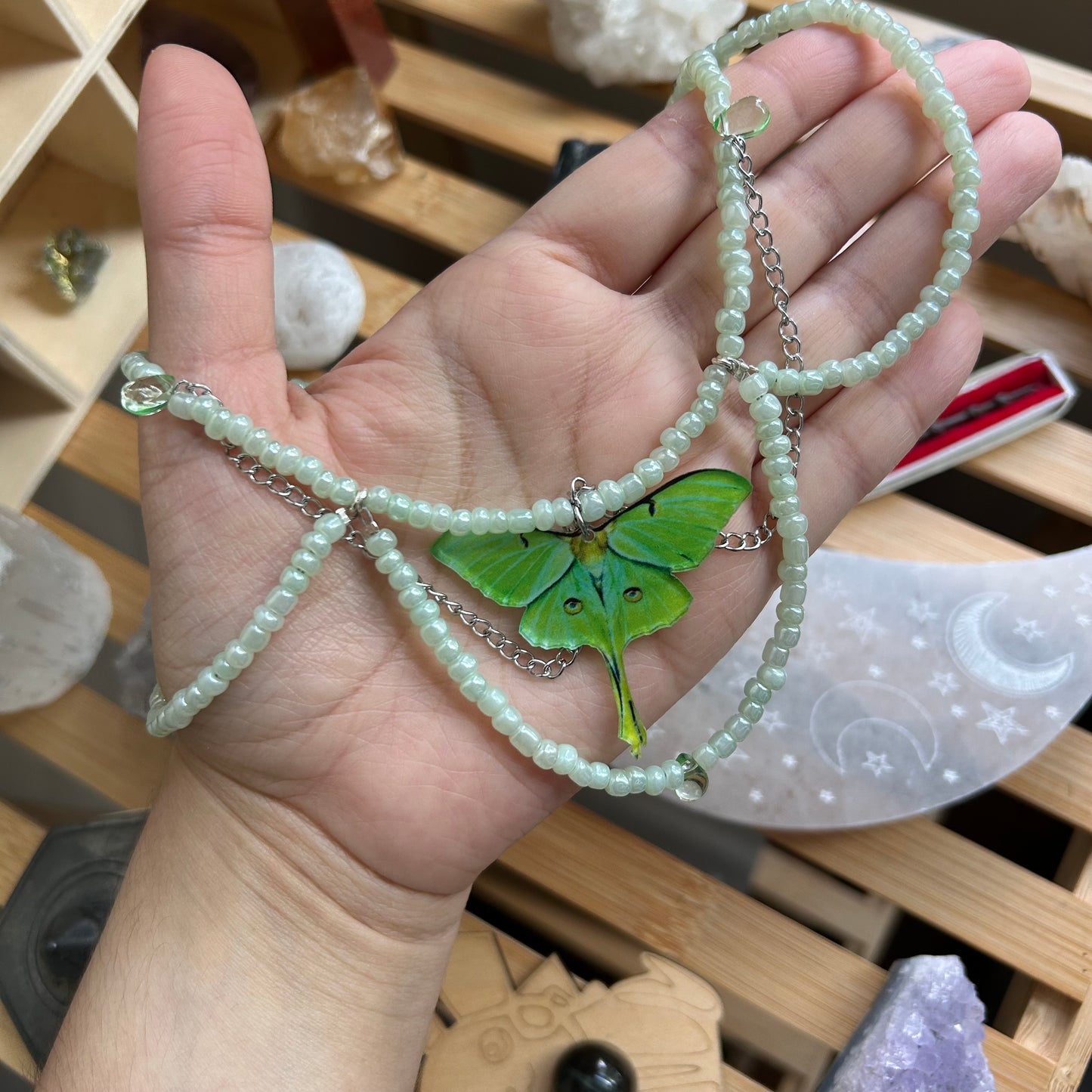 Luna Moth Goddess Beaded Necklace