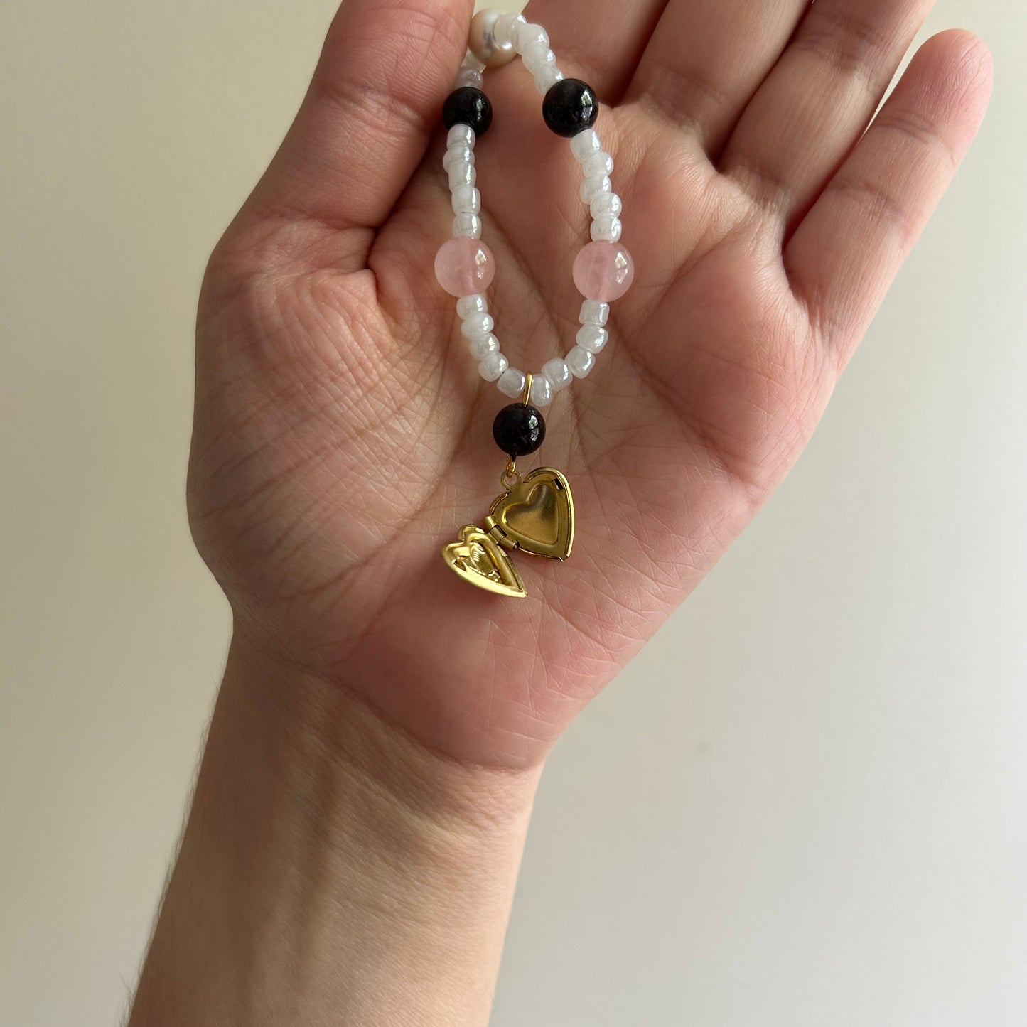 Garnet & Rose Quartz Locket Beaded Necklace