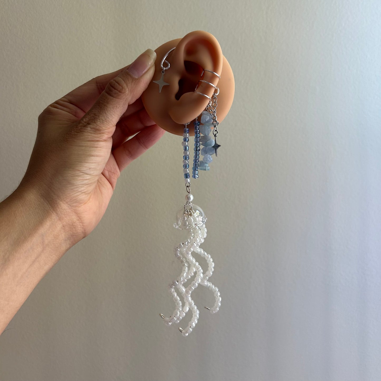 Blue and White Jellyfish Ear Cuffs