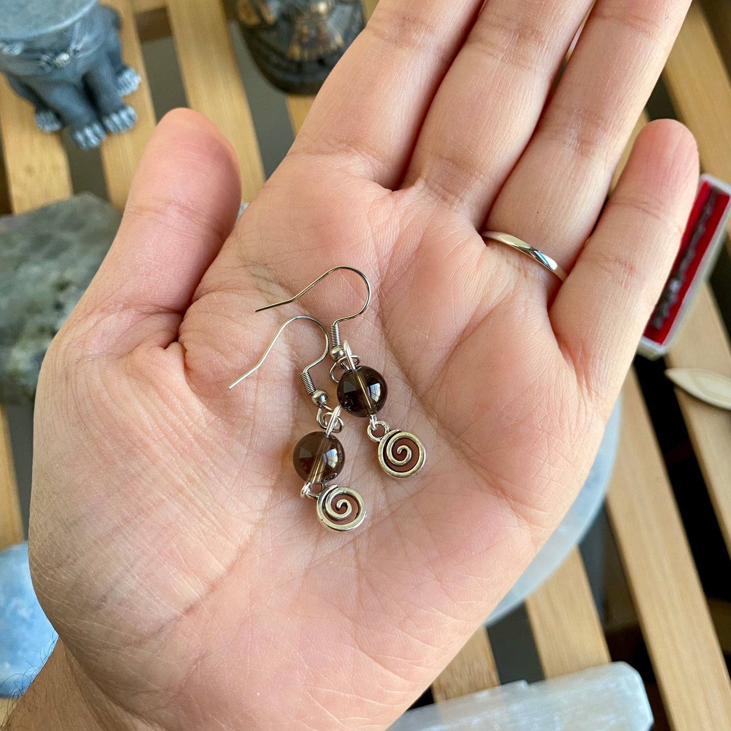 Smokey Quartz Spiral Earrings