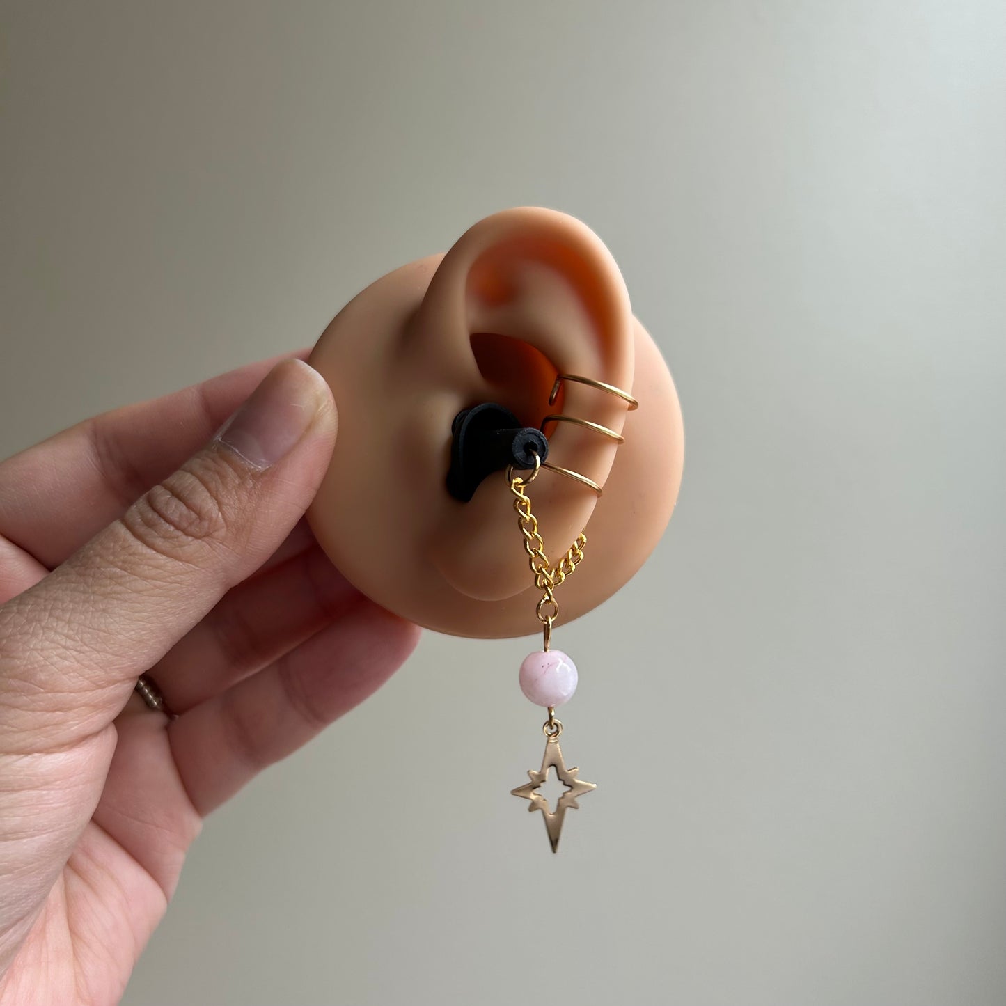 Gold Rose Quartz Earplug Ear Cuffs