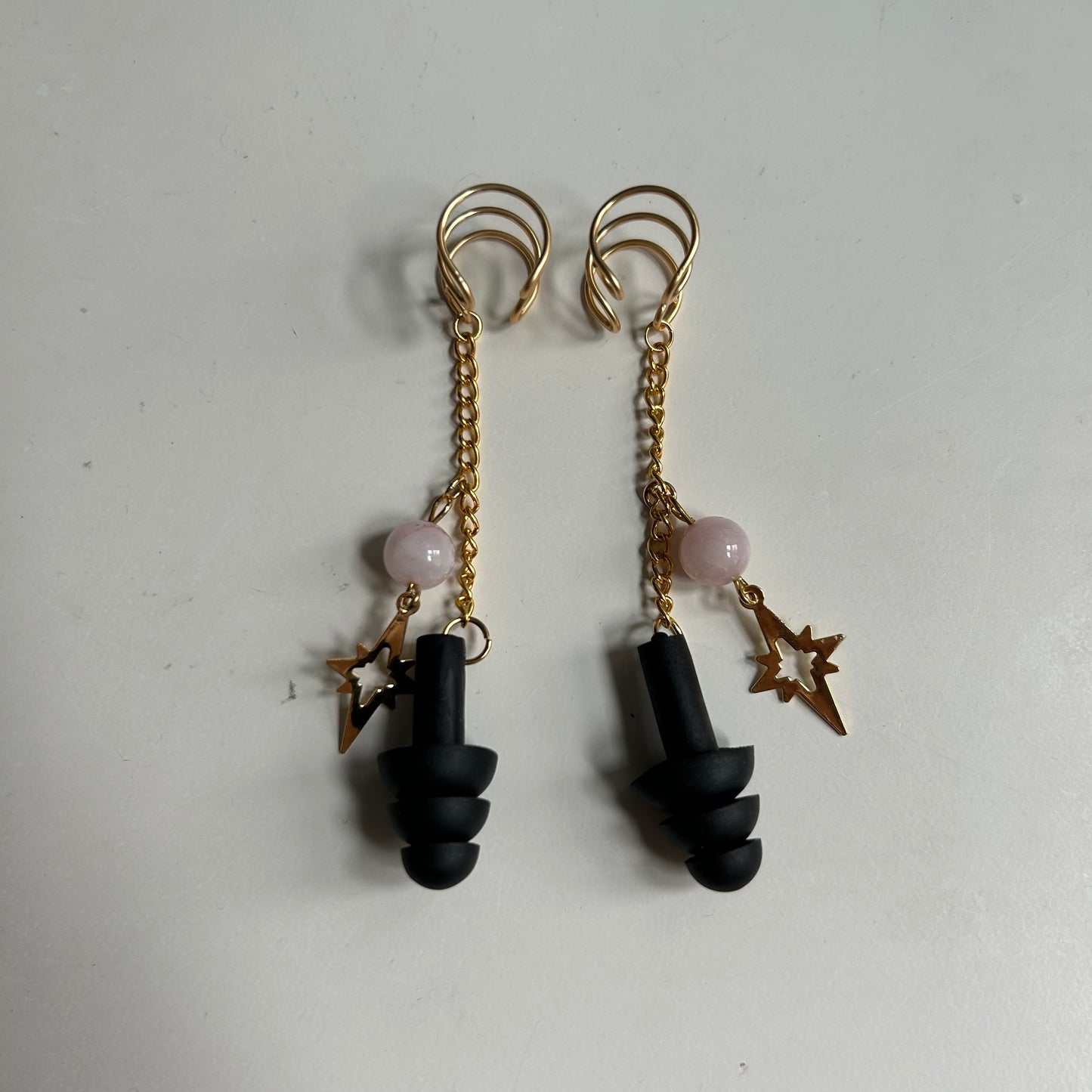 Gold Rose Quartz Earplug Ear Cuffs