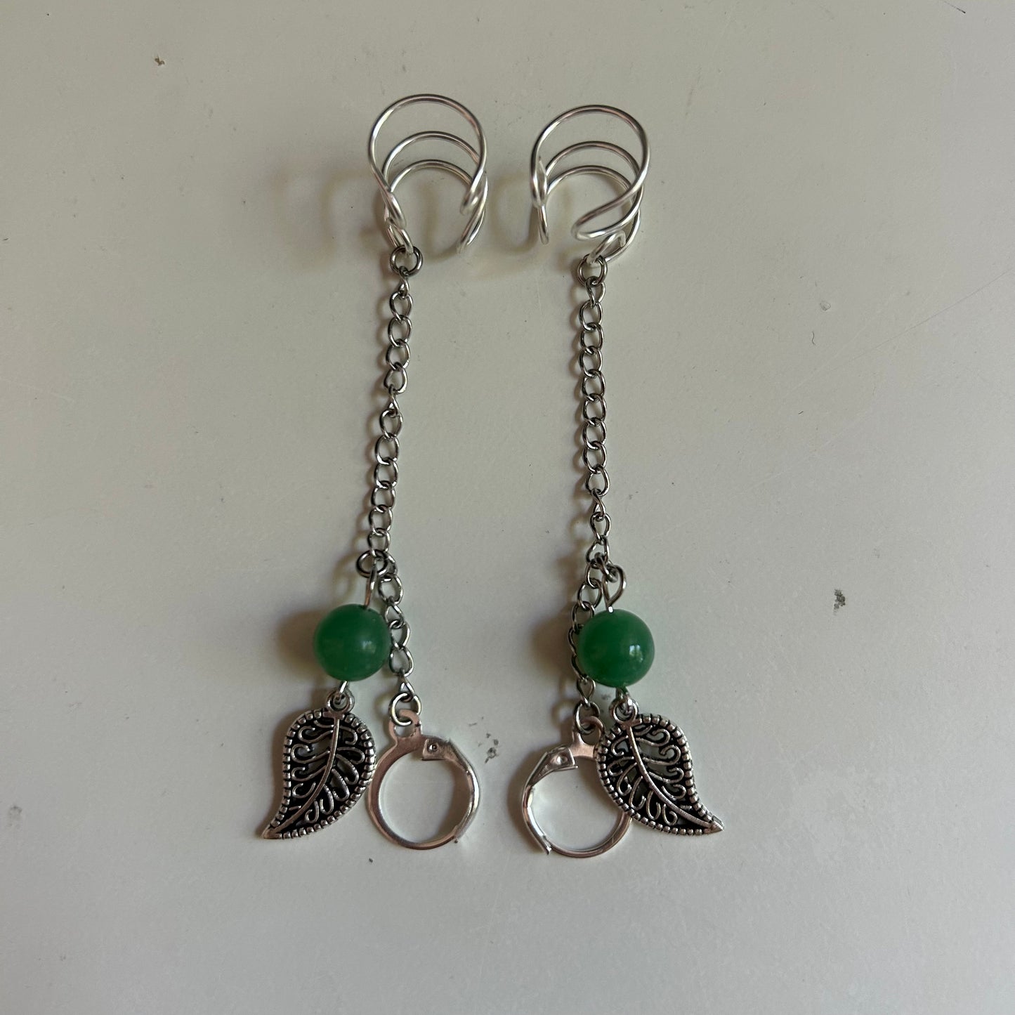 Green Aventurine Leaf LOOP Ear Plug Ear Cuffs *LOOPS NOT INCLUDED*