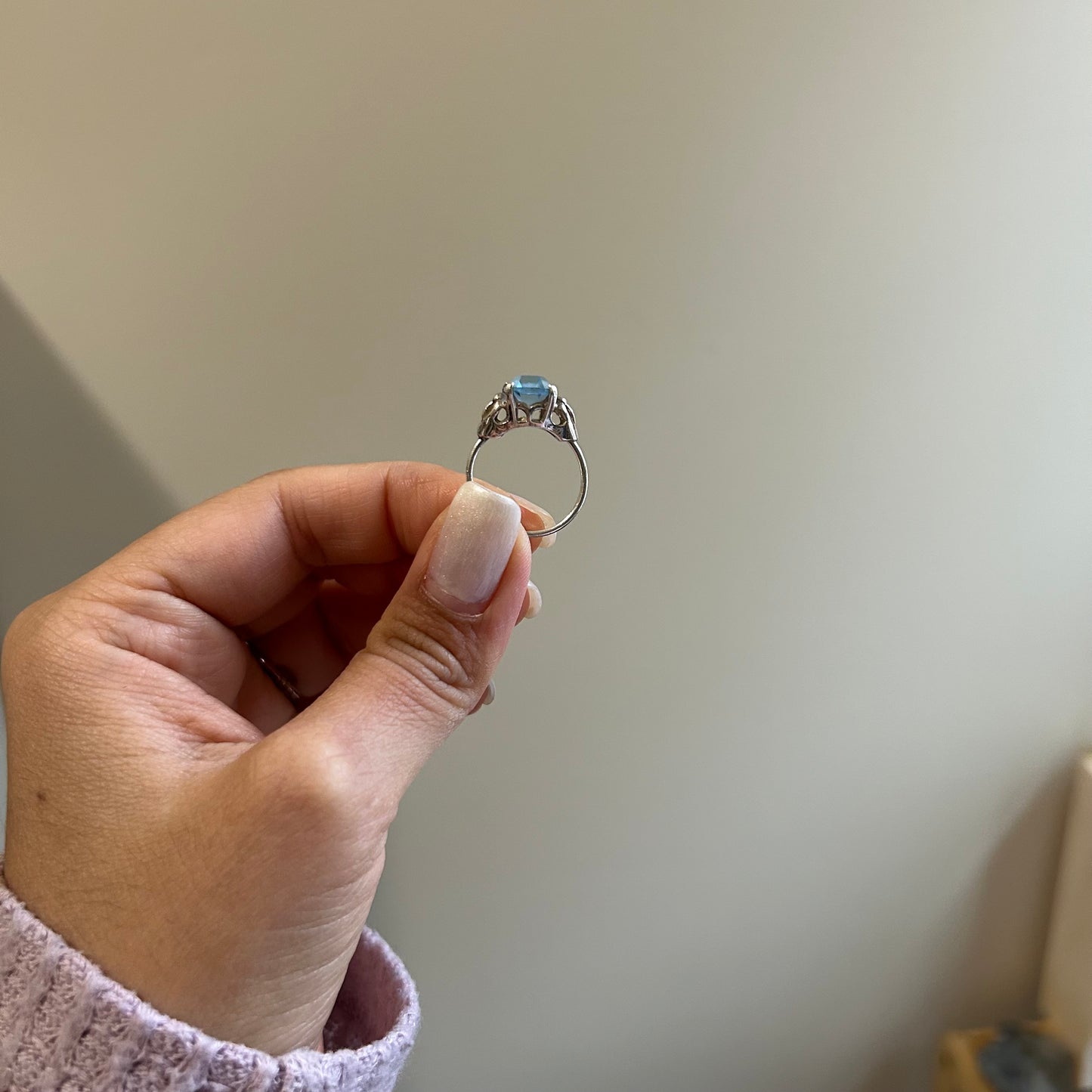Vintage Square Aquamarine & Sterling Silver Ring (size US 6)