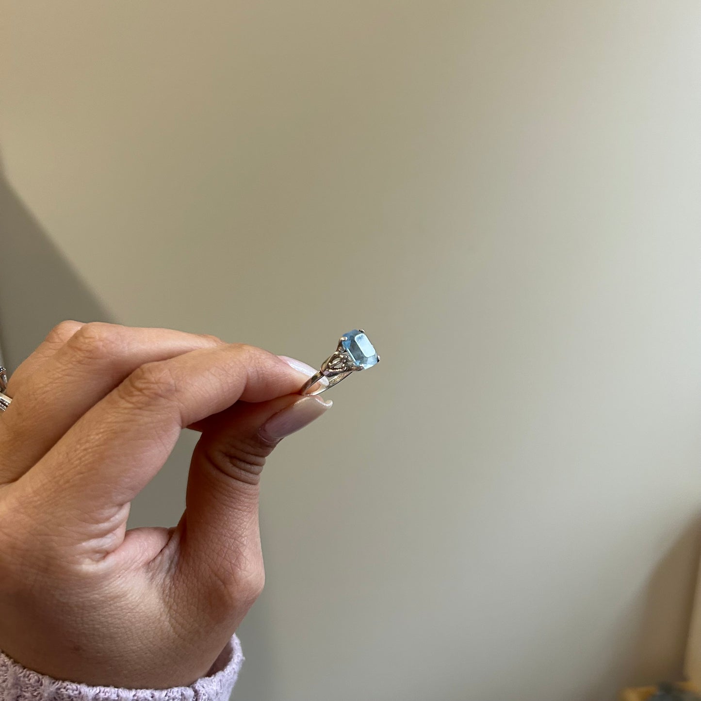 Vintage Square Aquamarine & Sterling Silver Ring (size US 6)