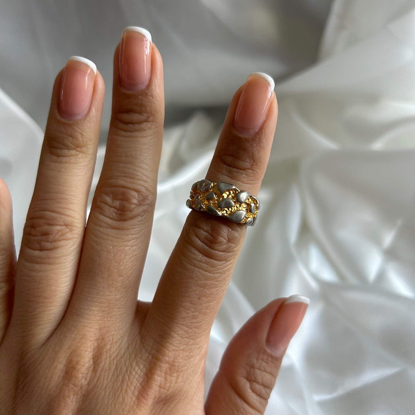 Two Tone Gold Nugget Ring (Size US 5.5)