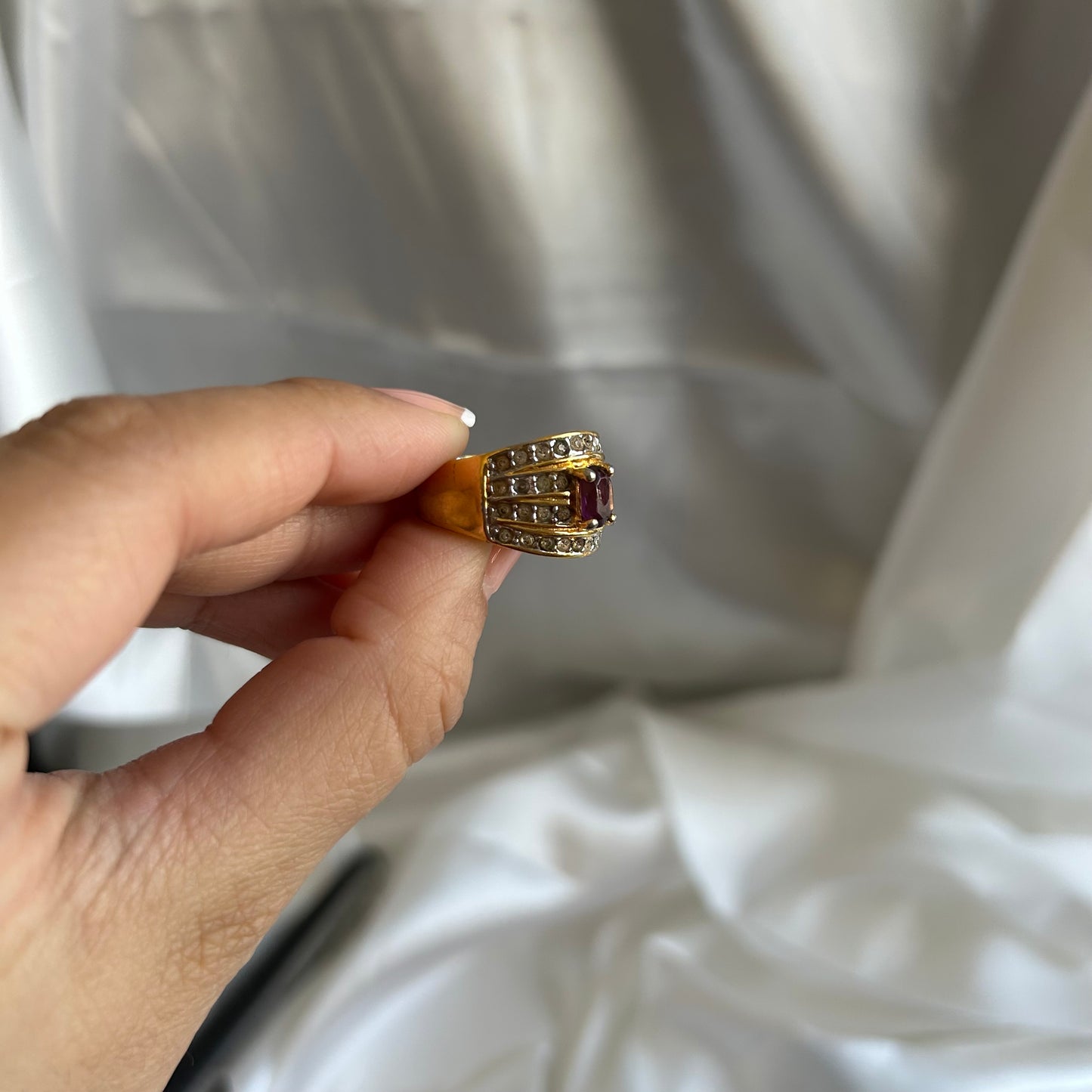 Vintage Joan Rivers Amethyst and Rhinestone Ring (Size US 7.5)