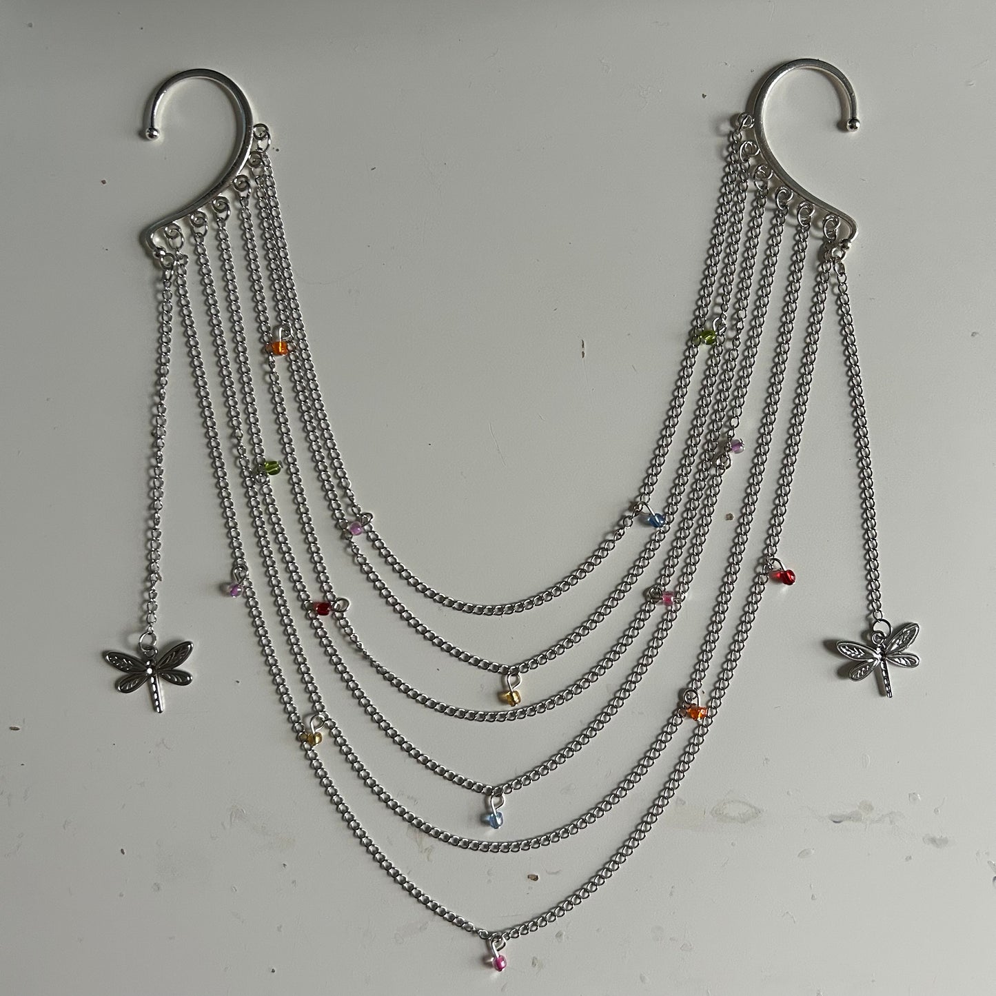 Rainbow Dragonfly Veil Ear Cuffs