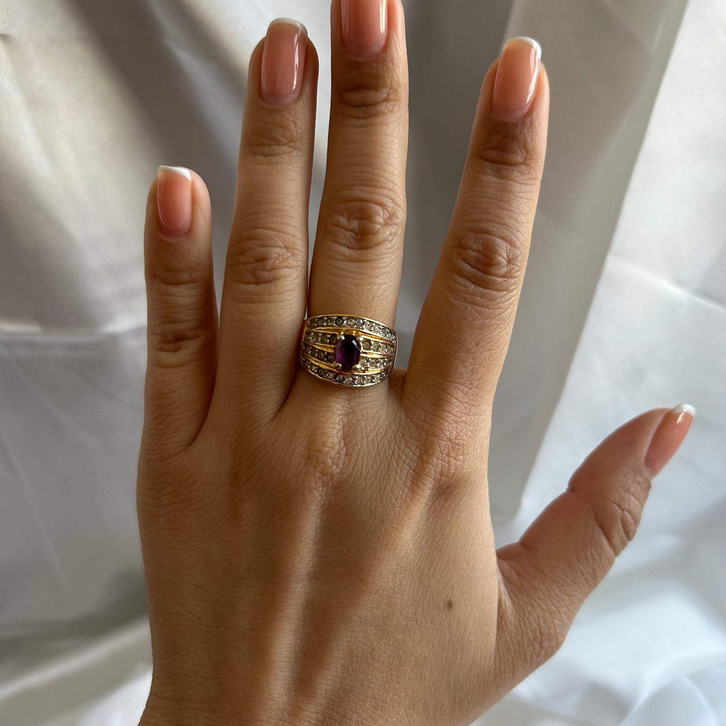 Vintage Joan Rivers Amethyst and Rhinestone Ring (Size US 7.5)