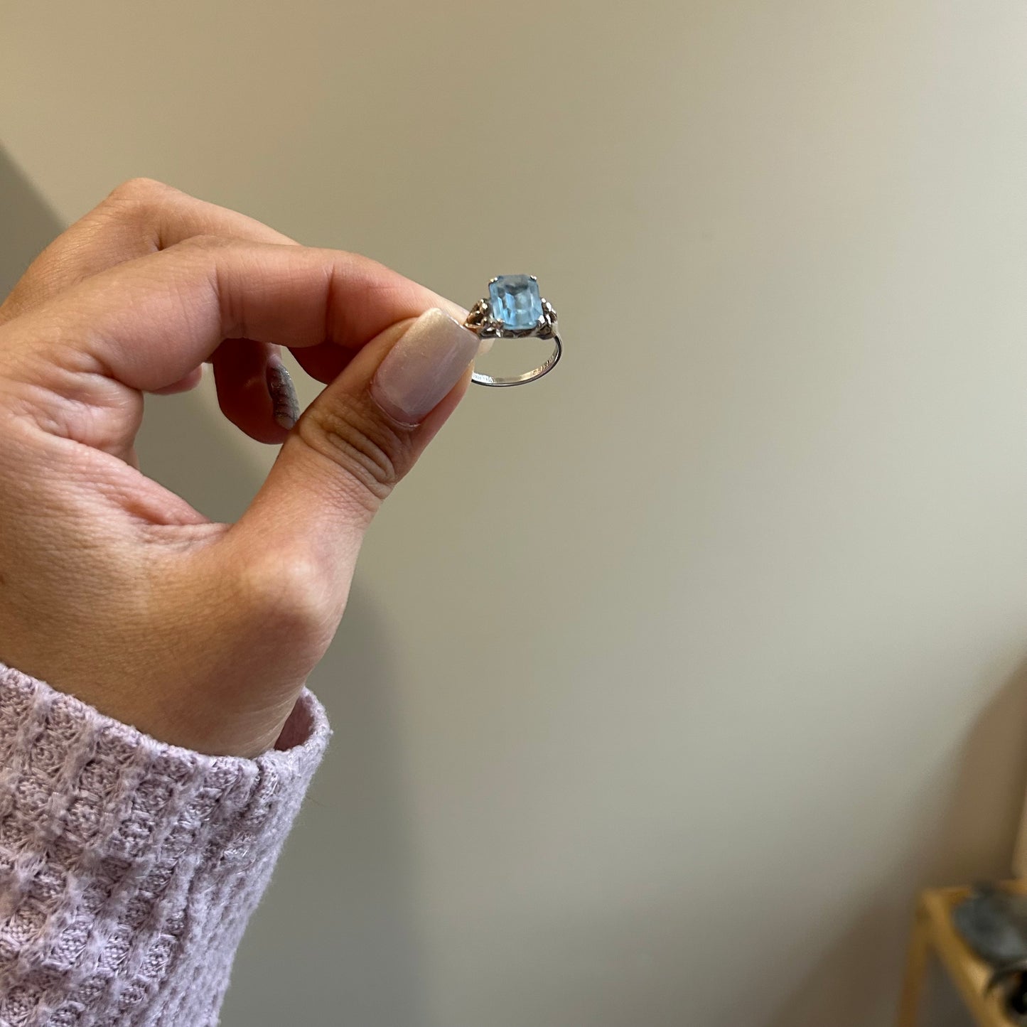 Vintage Square Aquamarine & Sterling Silver Ring (size US 6)