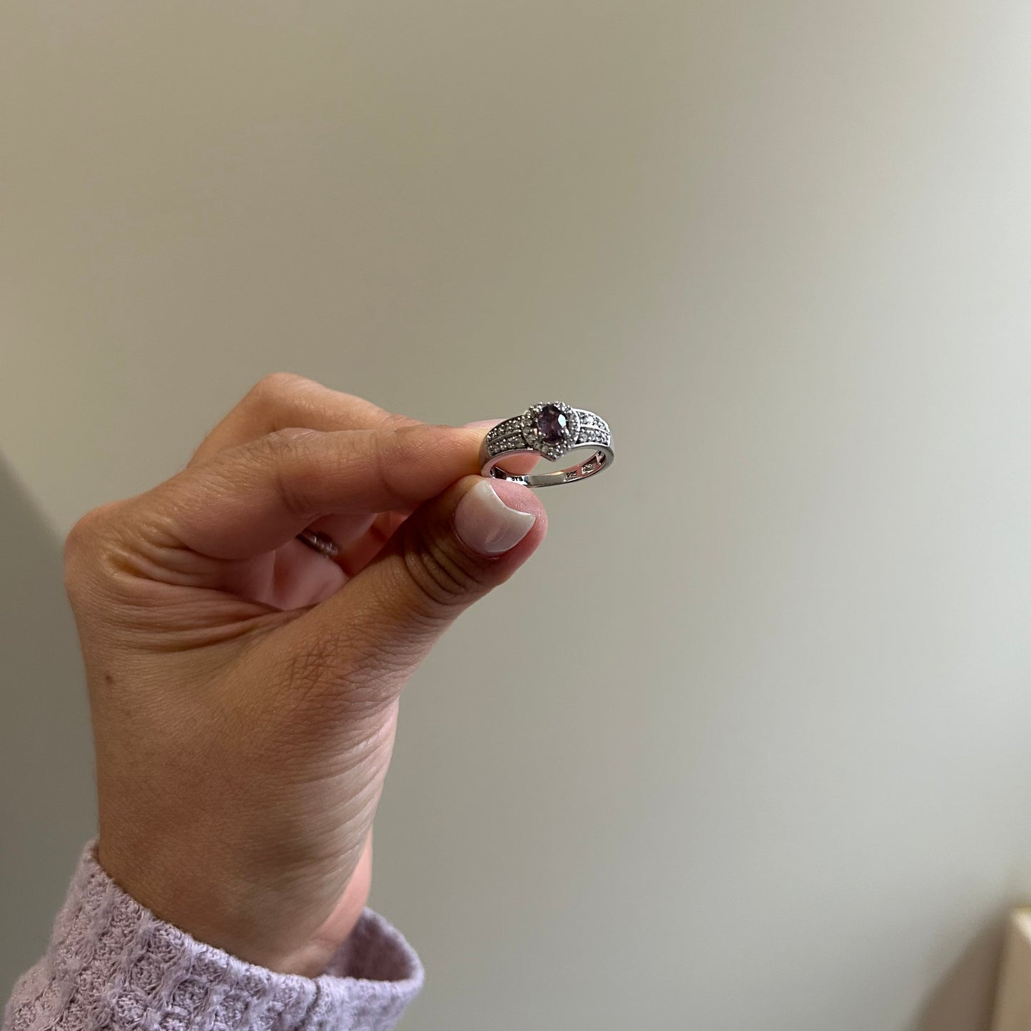 Vintage Amethyst Heart & CZ Sterling Silver Ring (Size US 8)