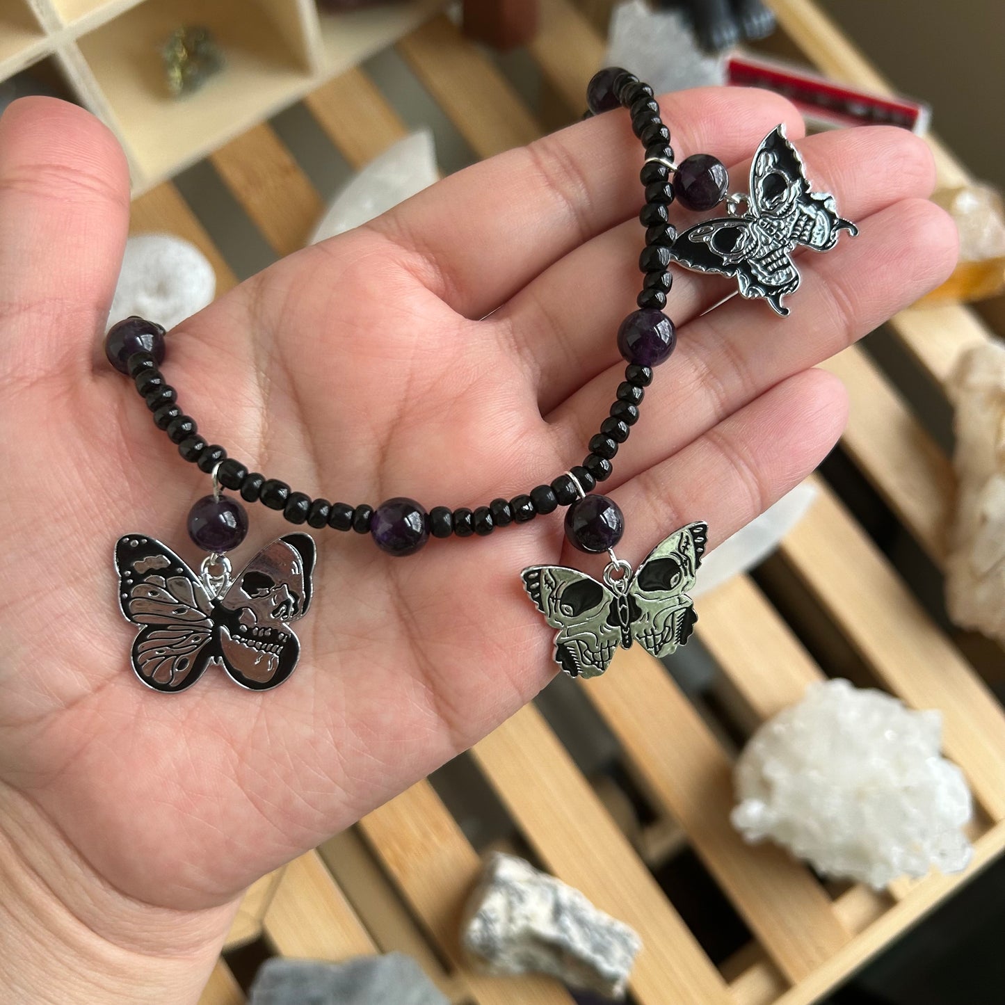 Gothic Butterfly Beaded Necklace