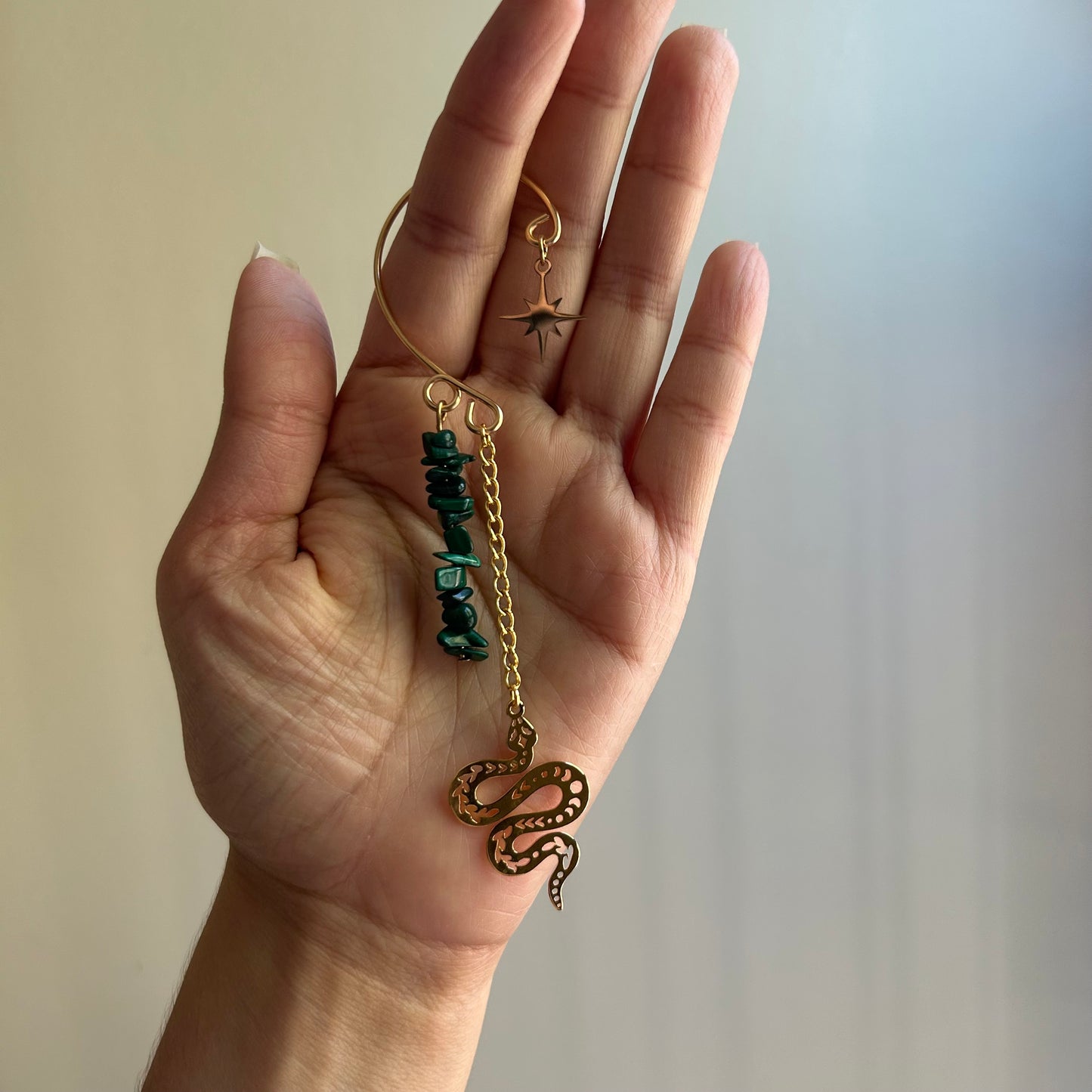 Gold Malachite Snake Ear Cuff