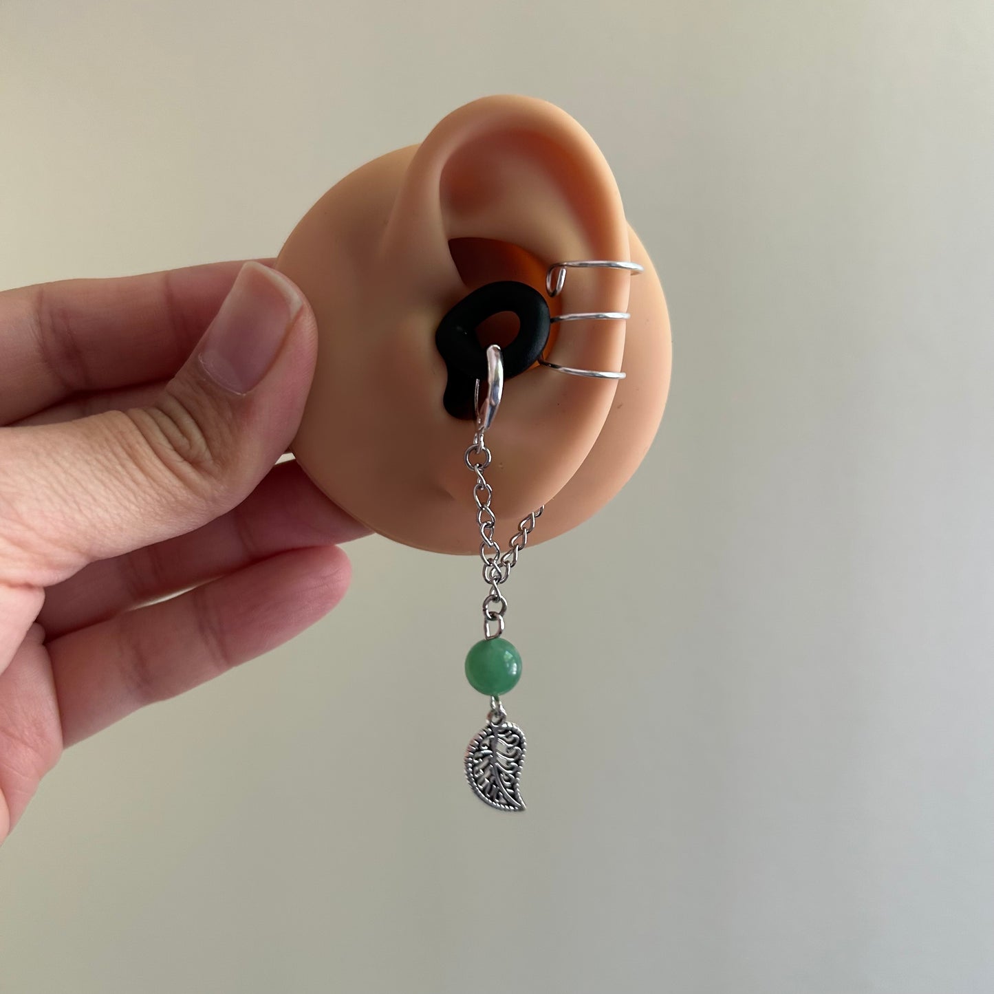 Green Aventurine Leaf LOOP Ear Plug Ear Cuffs *LOOPS NOT INCLUDED*