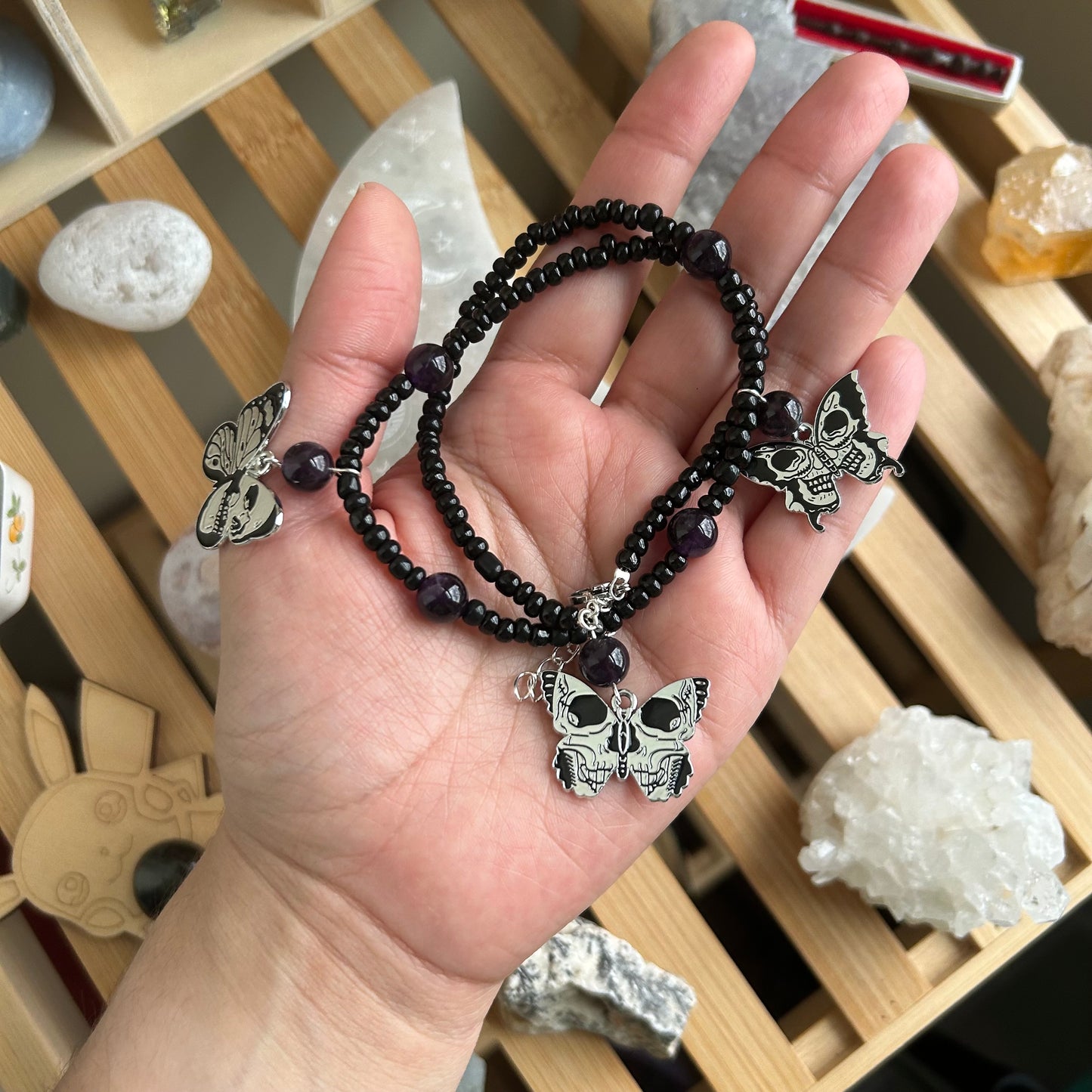 Gothic Butterfly Beaded Necklace