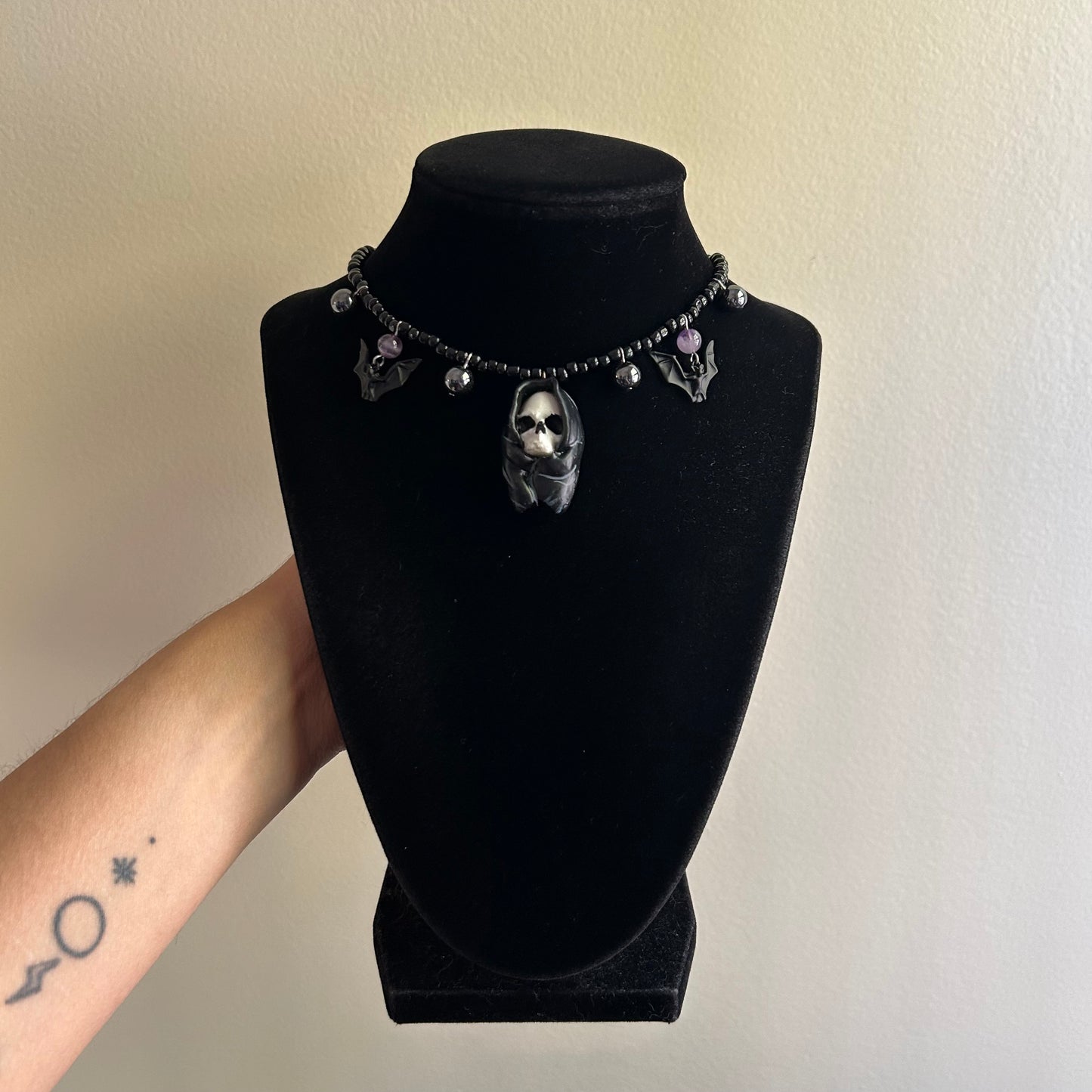 Batty Grim Reaper Beaded Necklace