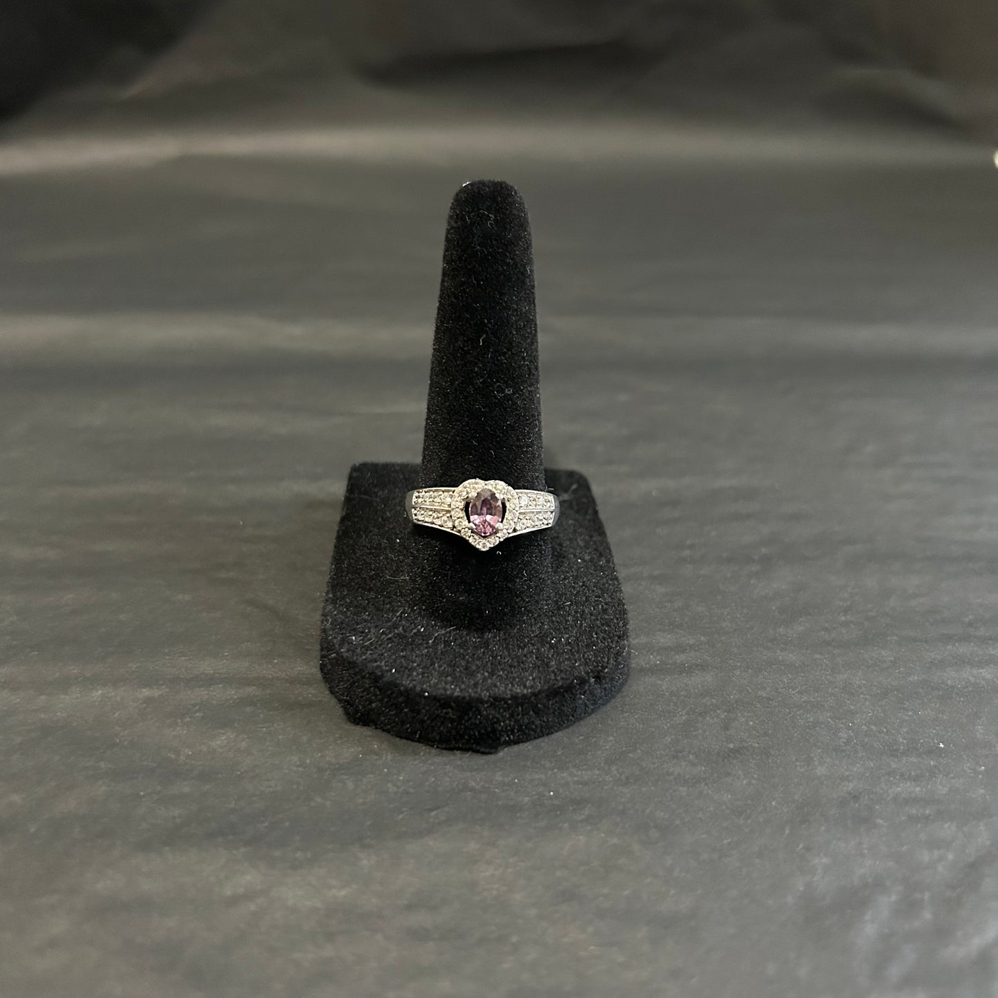 Vintage Amethyst Heart & CZ Sterling Silver Ring (Size US 8)