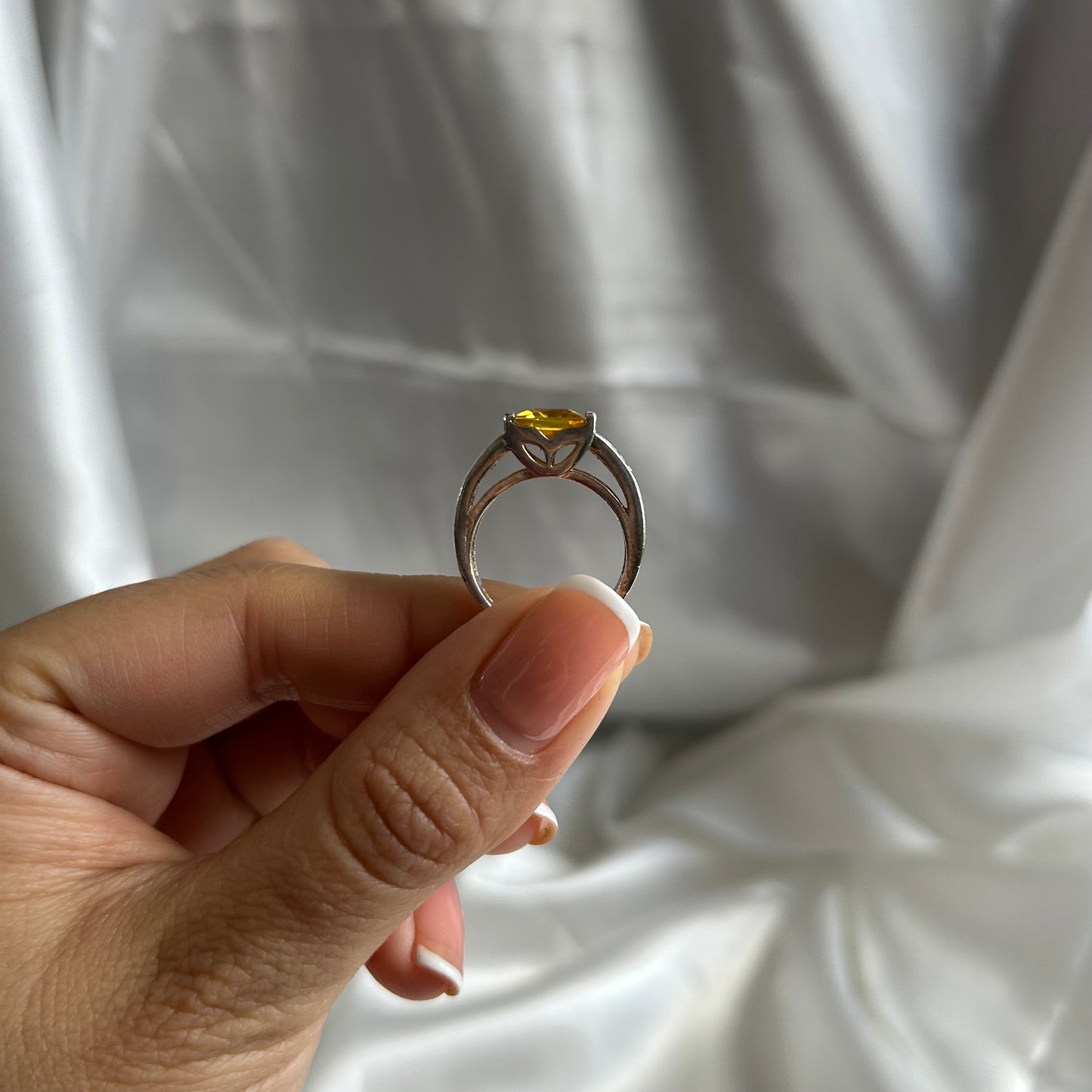 Vintage Sterling Silver Princess Cut Yellow CZ Ring (Size US 6.5)