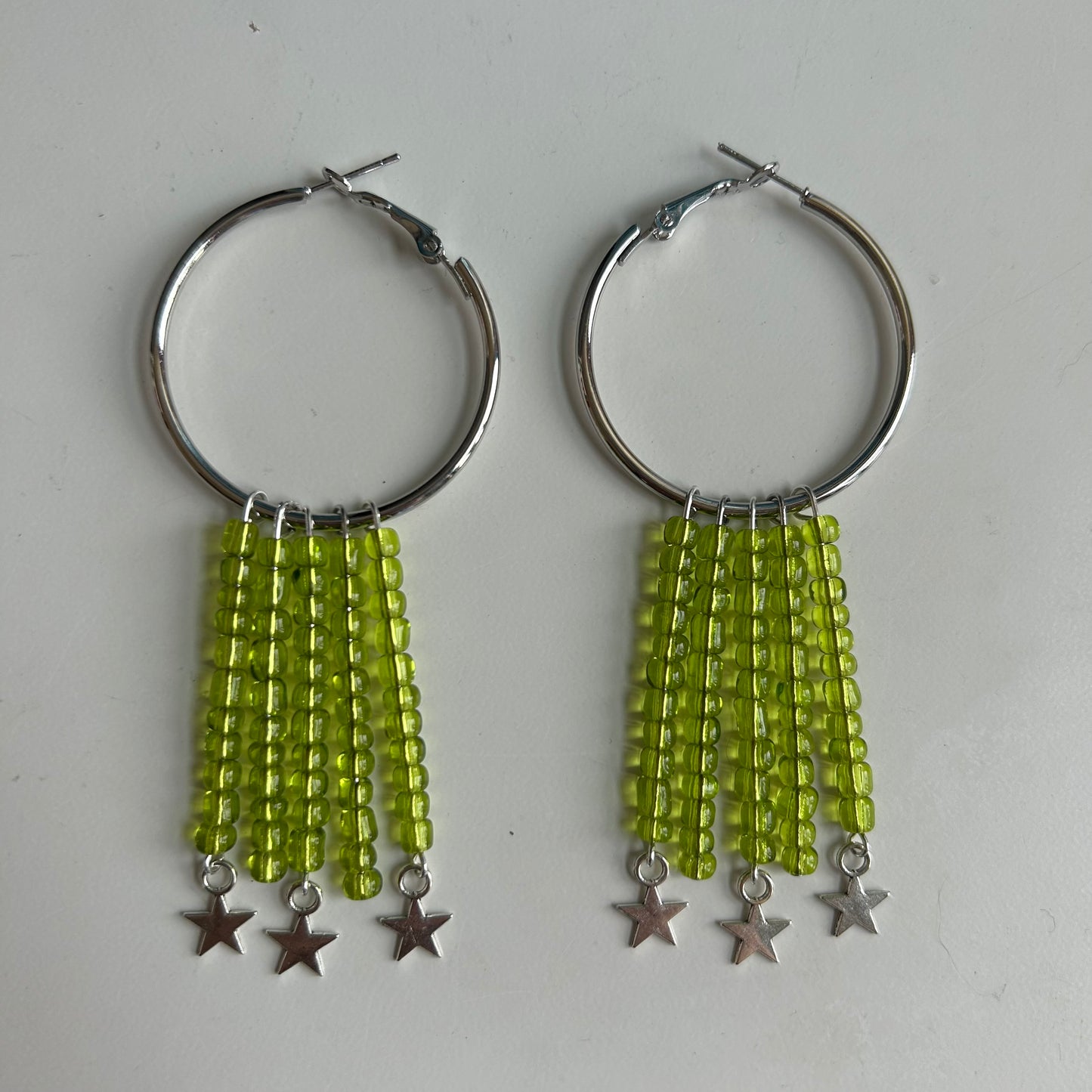 Green Beaded Hoop Earrings