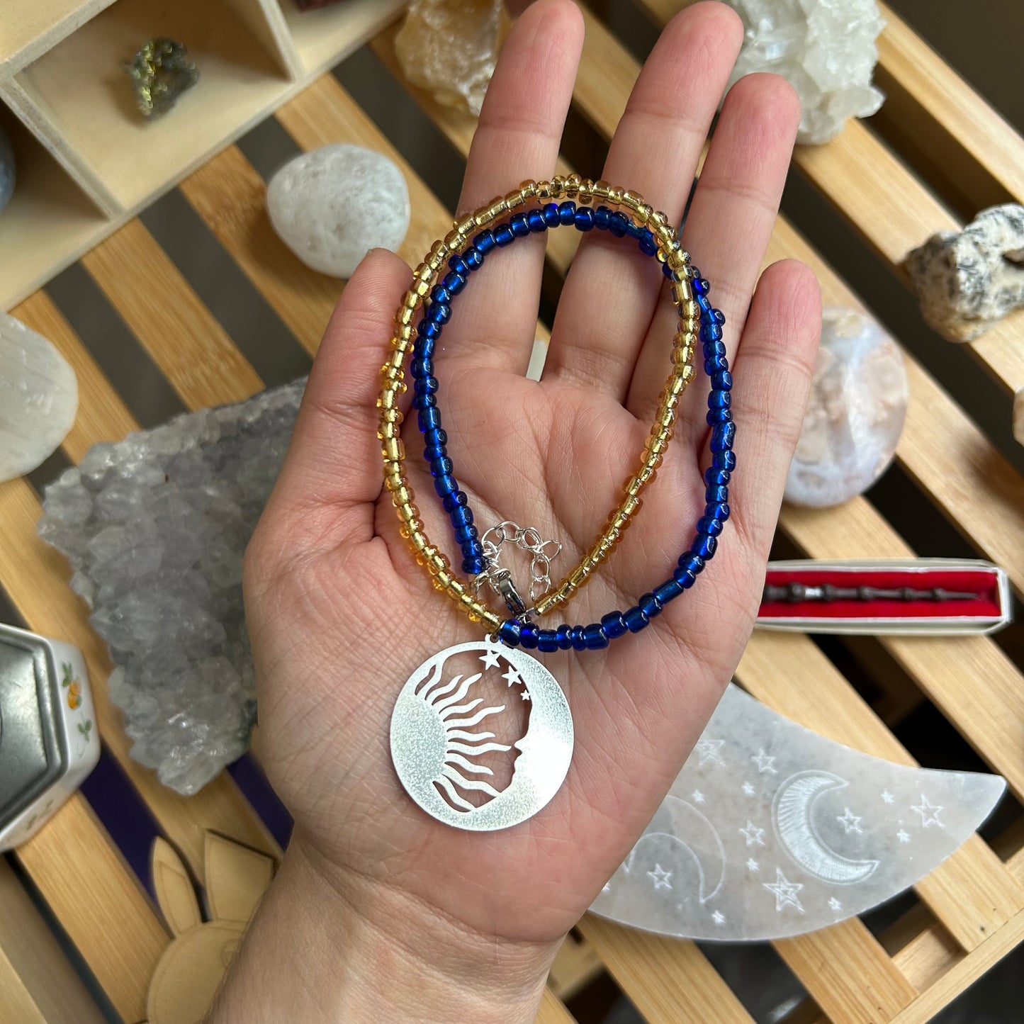 Split Color Sun and Moon Beaded Necklace