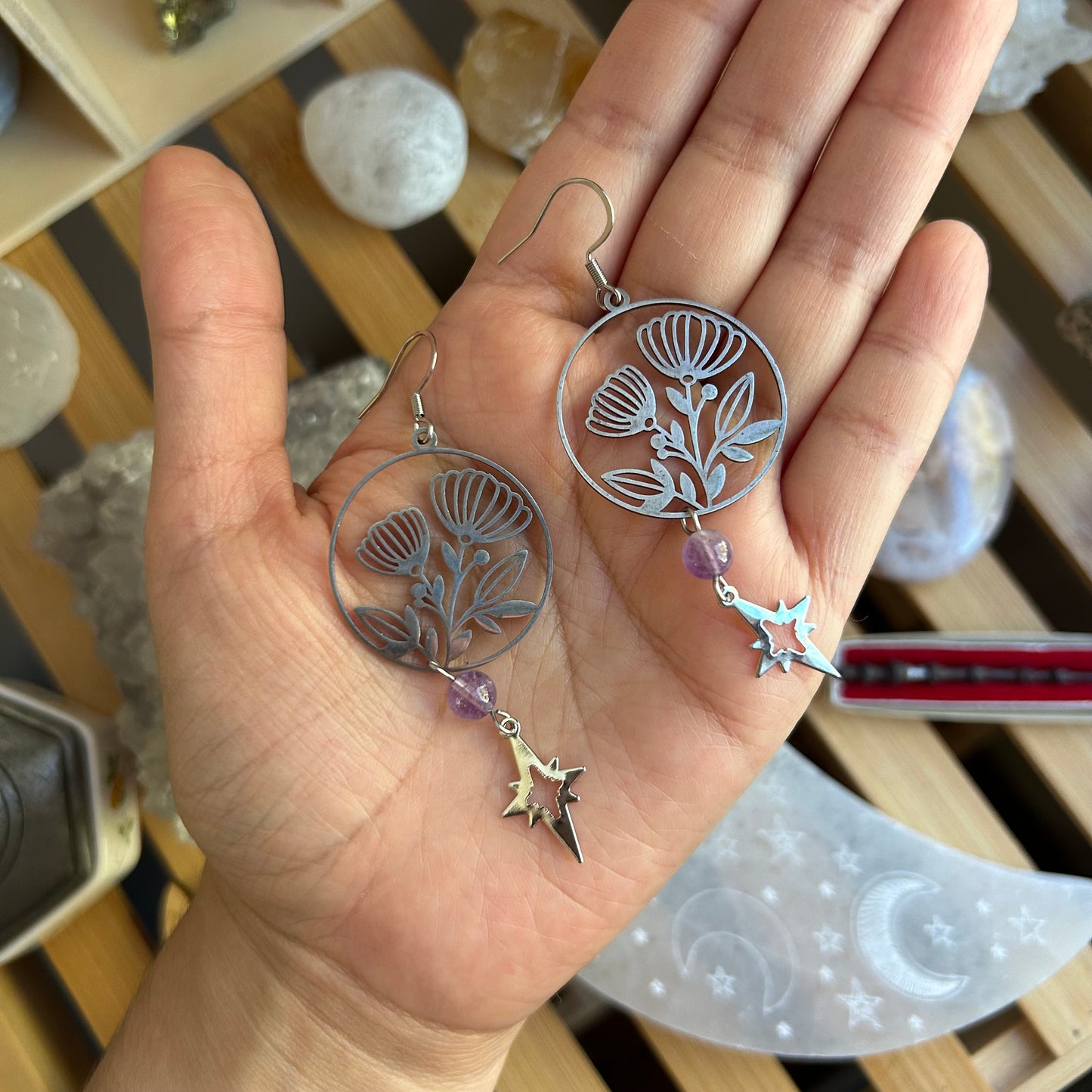 Amethyst Flowers & Stars Earrings
