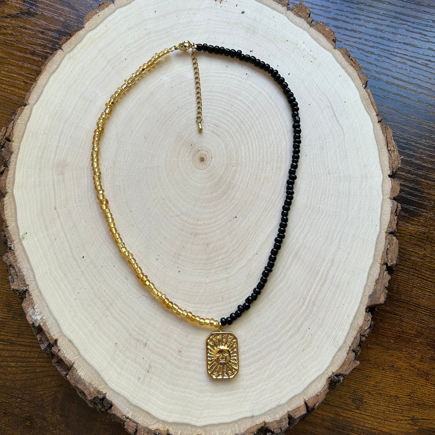 Split Color Reversible Sun Moon Beaded Necklace