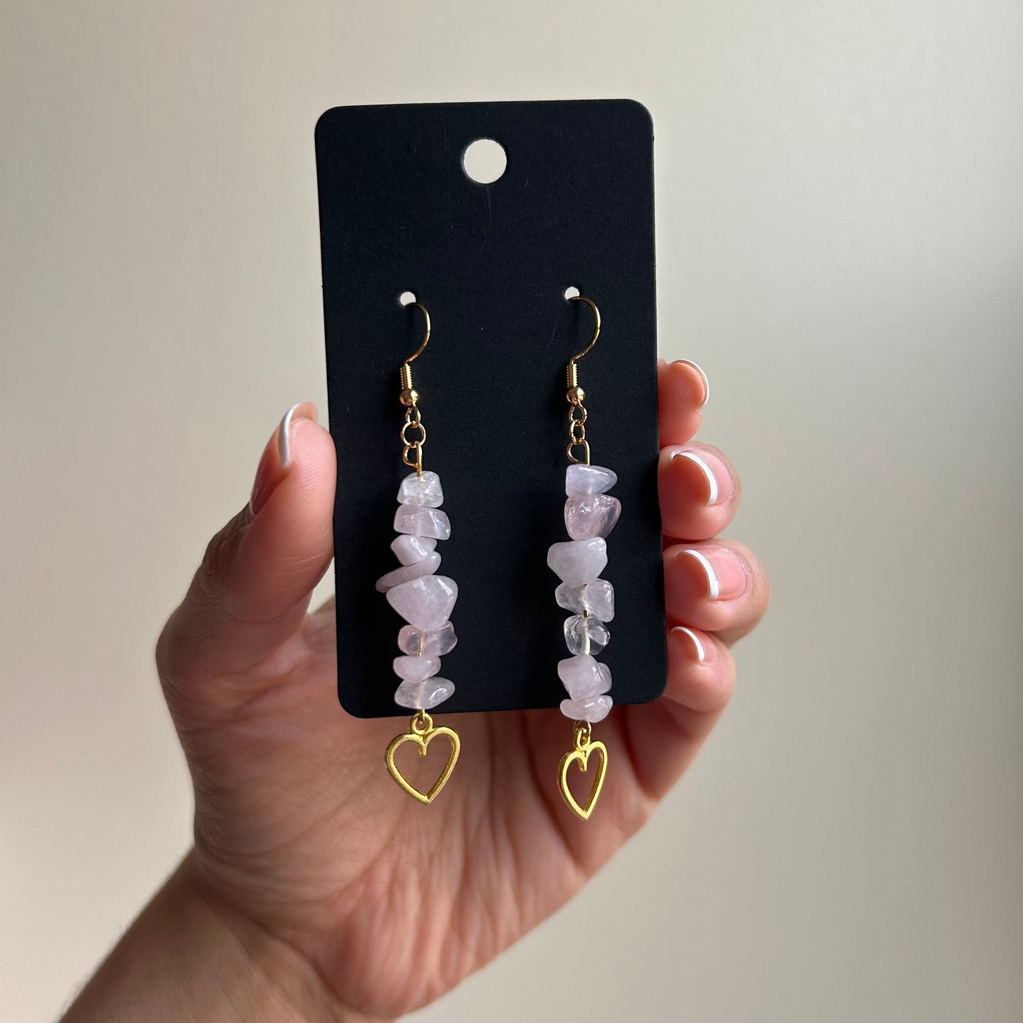 Gold Rose Quartz Heart Earrings