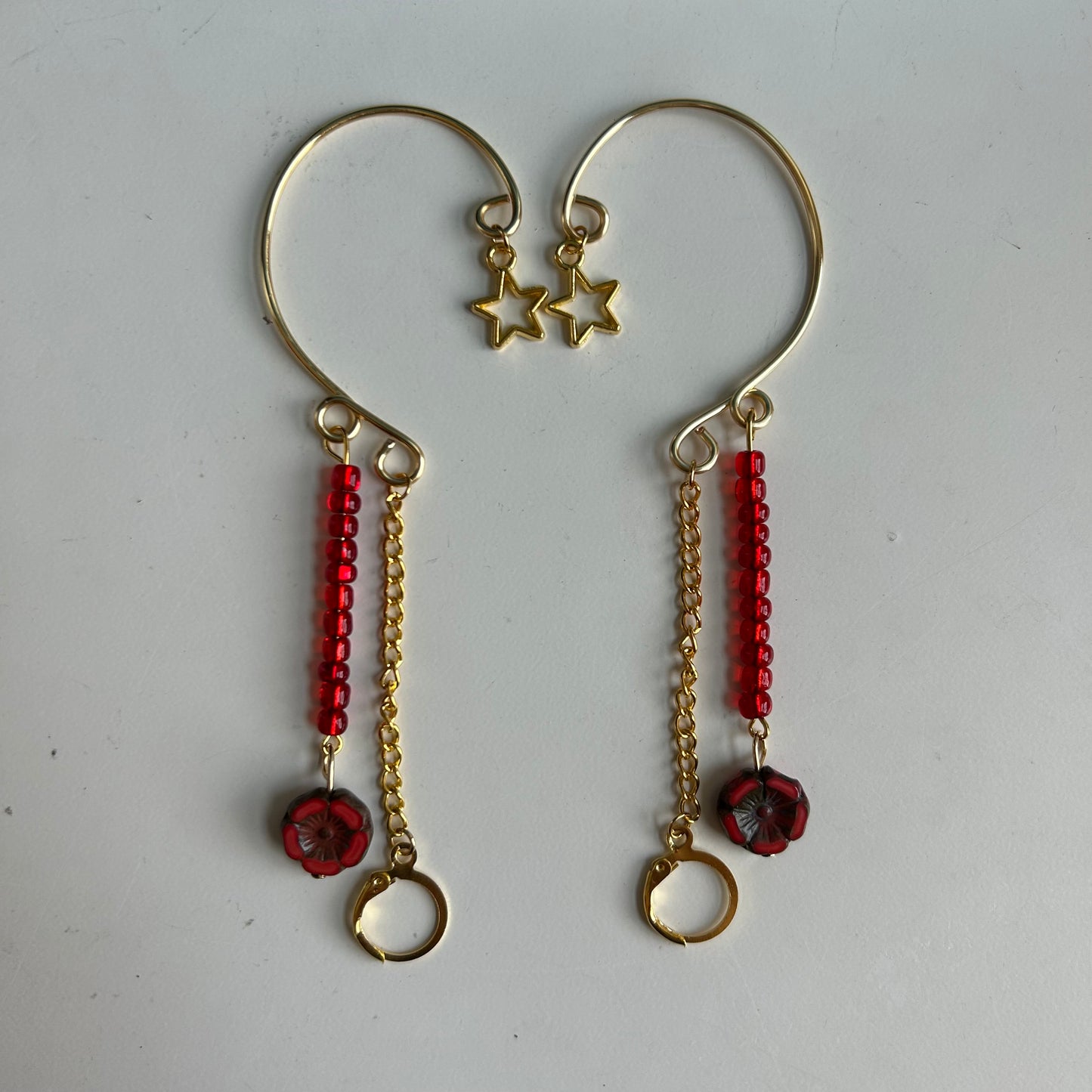 Red Flower Loop Earplug Ear Cuffs *LOOPS NOT INCLUDED*