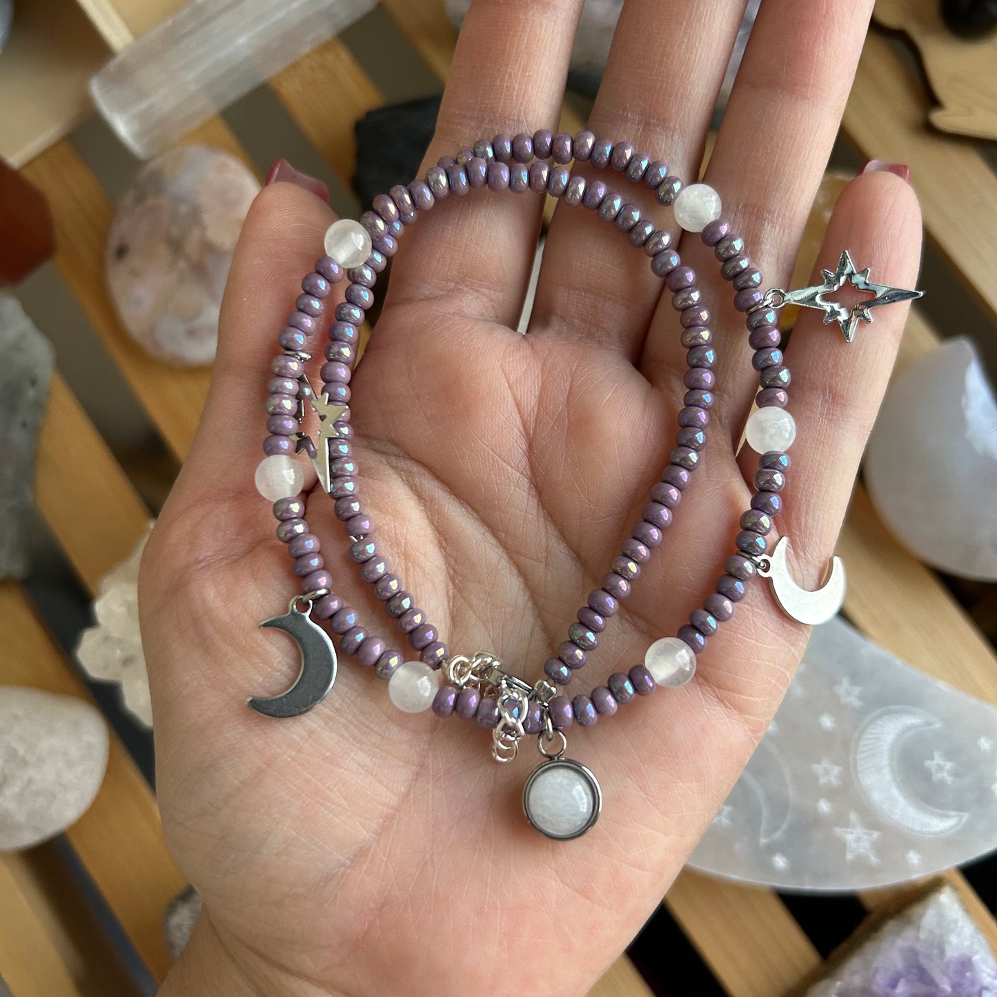 Triple Goddess Quartz Beaded Necklace