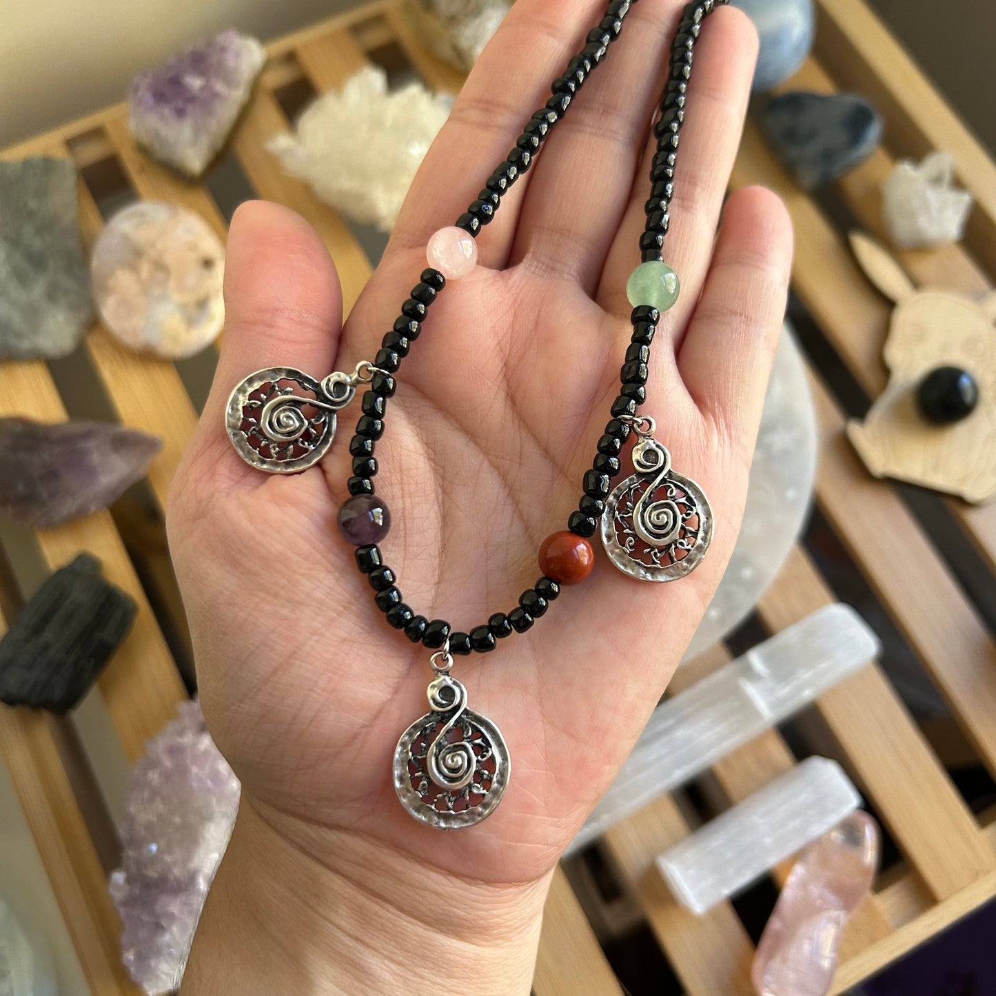 Mixed Crystal Spiral Beaded Necklace
