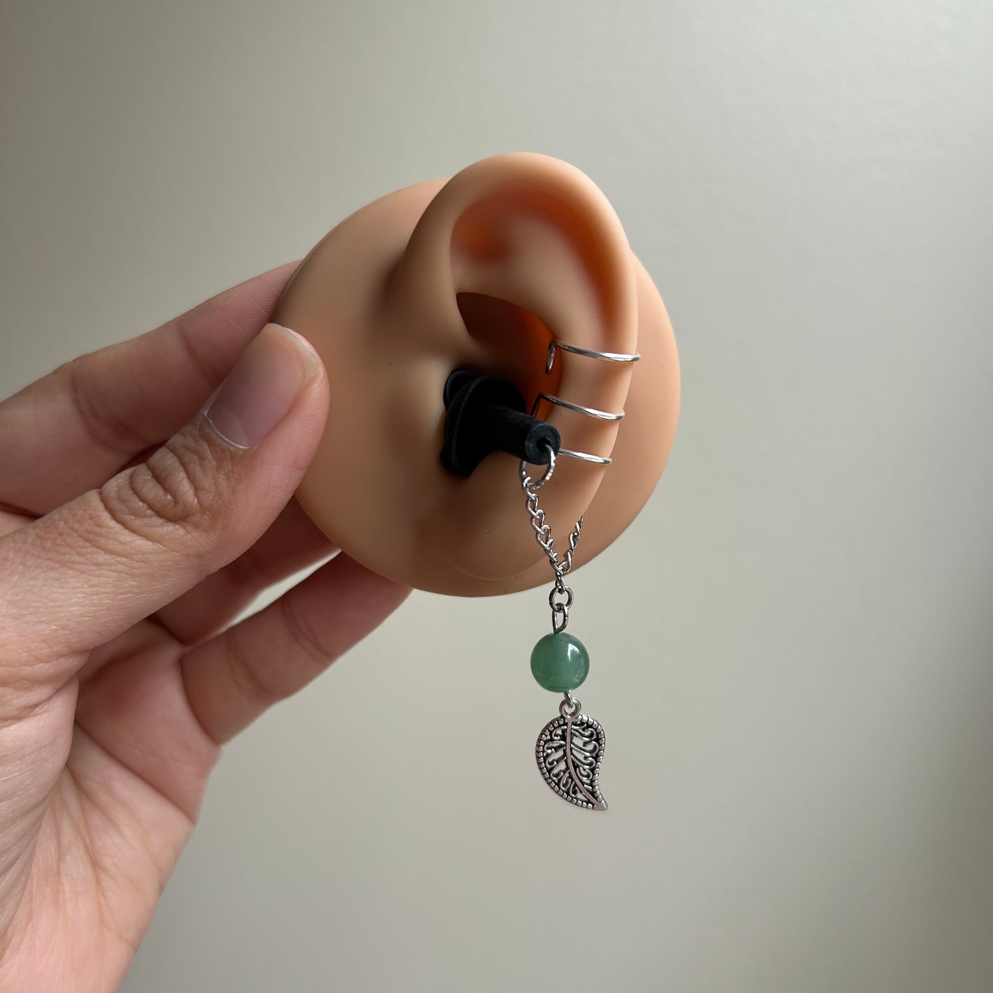 Green Aventurine Leaf Ear Plug Ear Cuffs