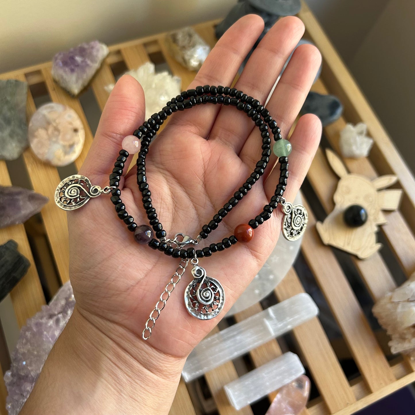 Mixed Crystal Spiral Beaded Necklace