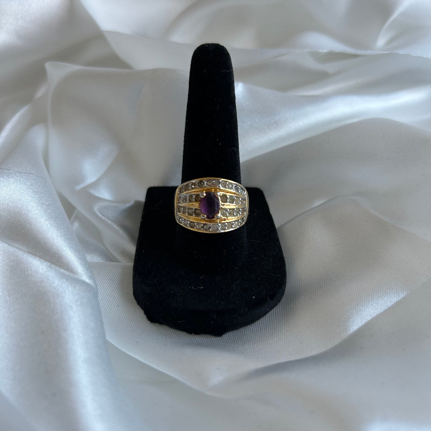 Vintage Joan Rivers Amethyst and Rhinestone Ring (Size US 7.5)