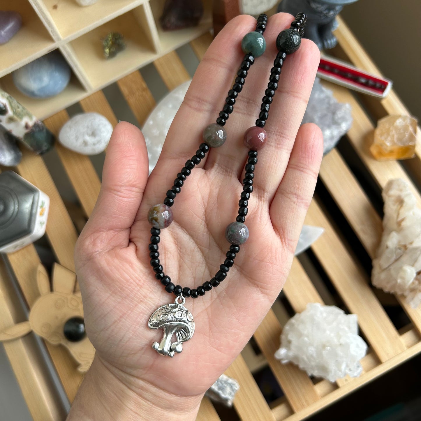 Agate Mushroom Beaded Necklace