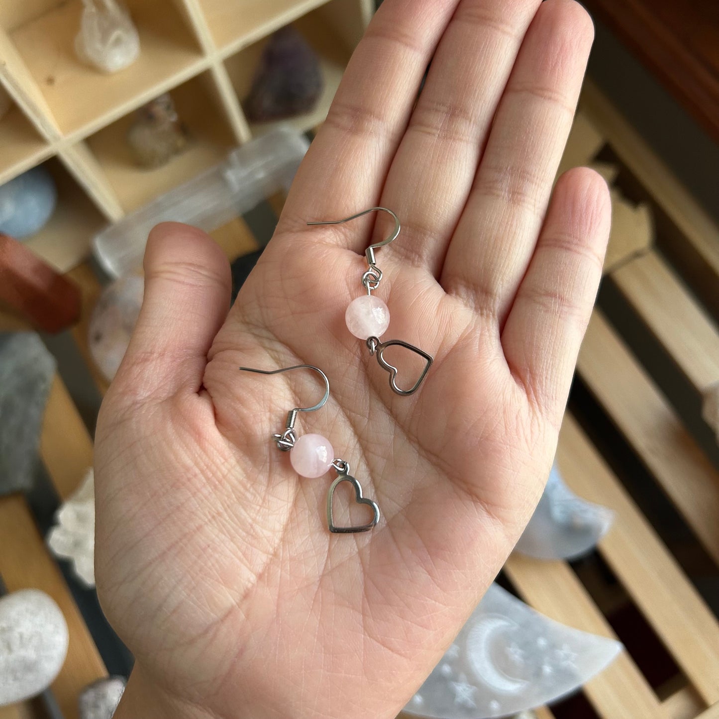 Rose Quartz Heart Earrings