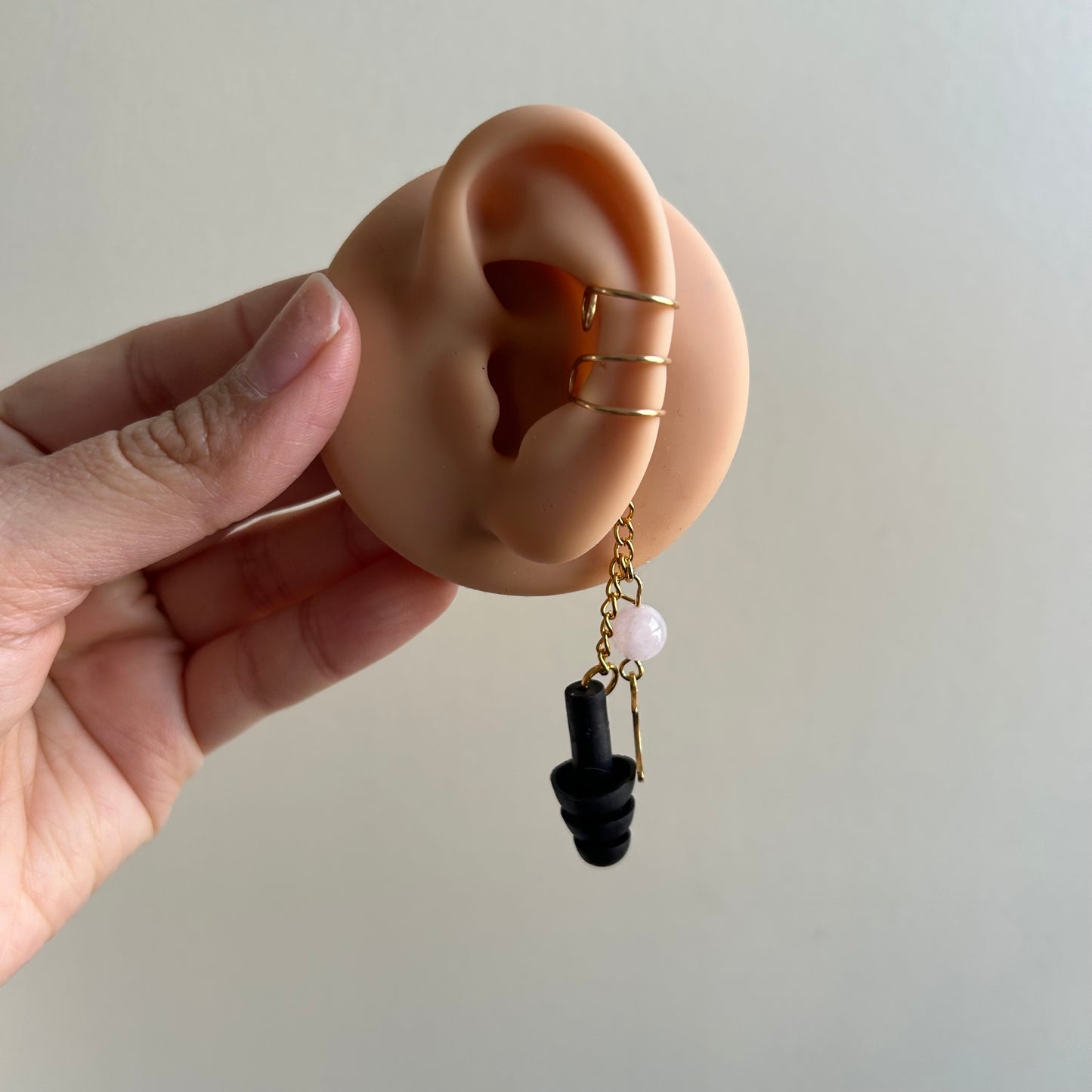 Gold Rose Quartz Moon Earplug Ear Cuffs