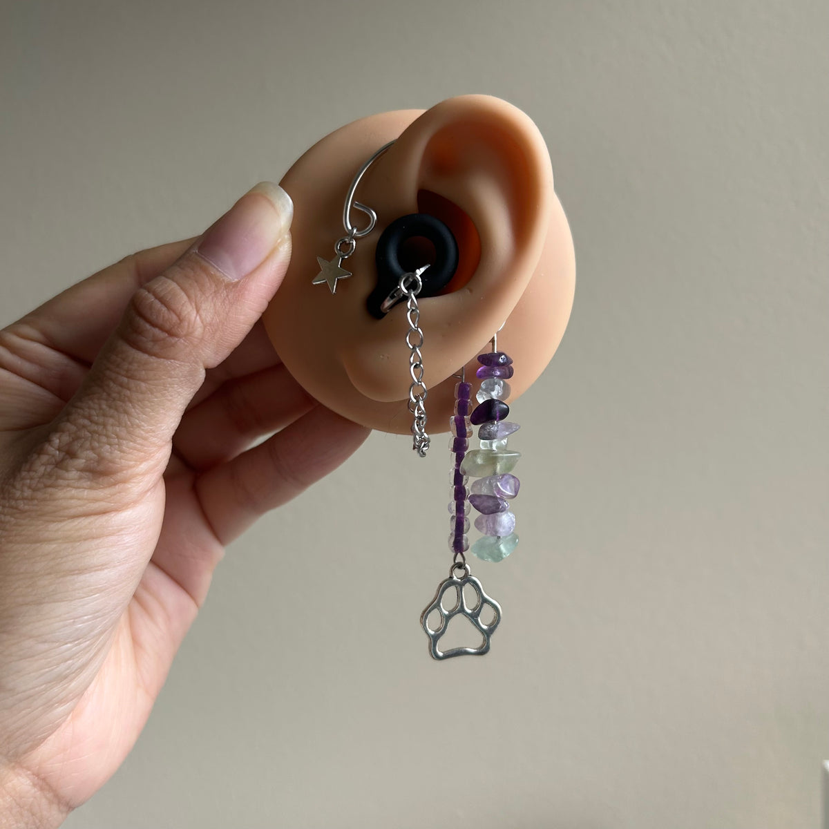Fluorite Paw Print LOOP Earplug Ear Cuffs *LOOPS NOT INCLUDED*