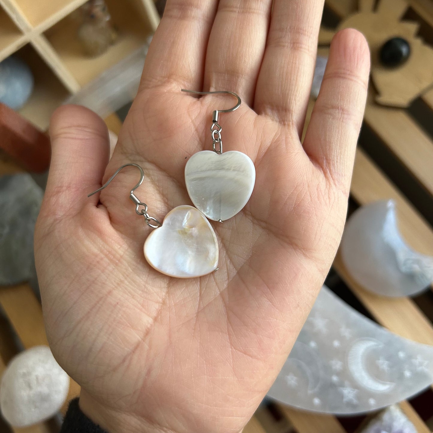 Mother of Pearl Heart Earrings