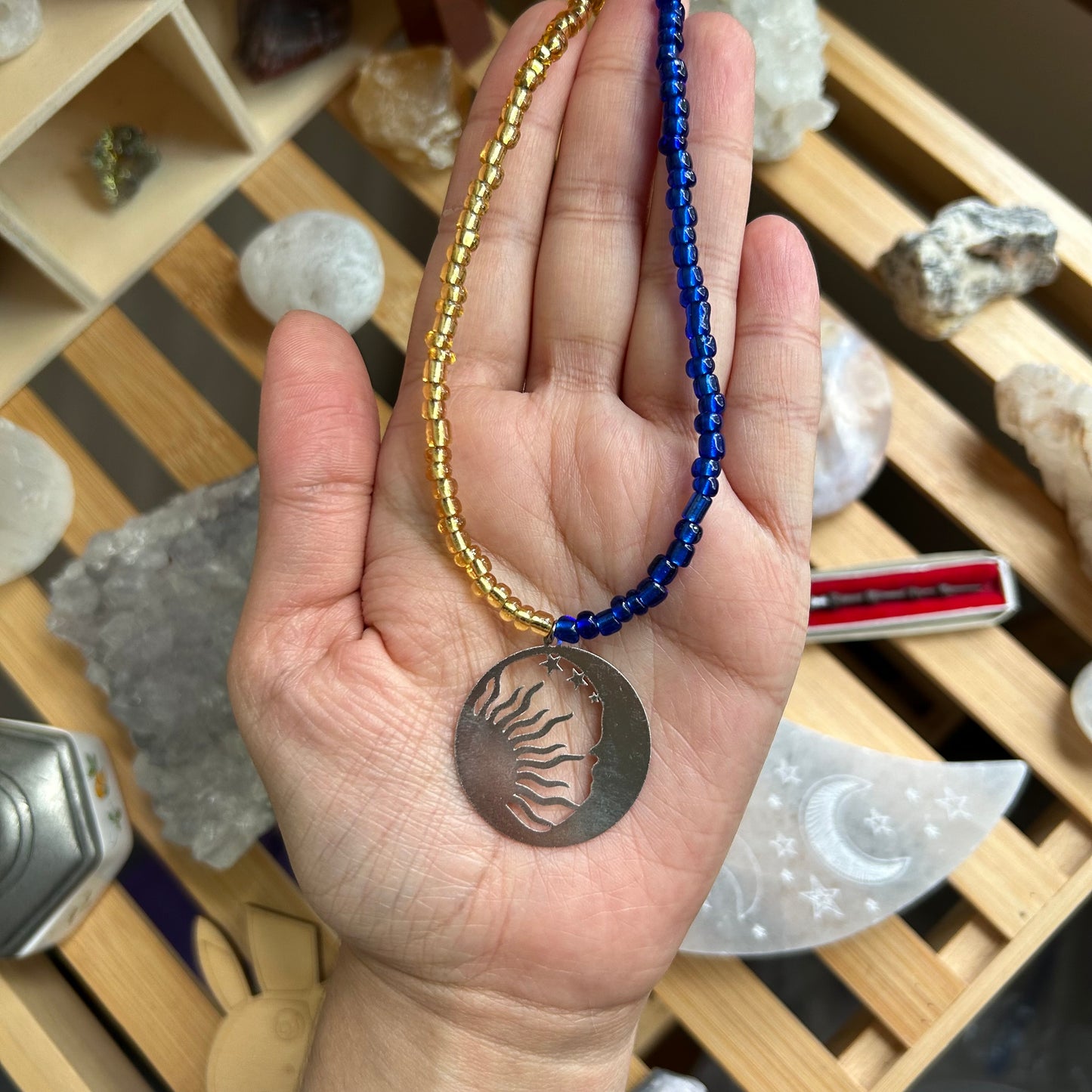 Split Color Sun and Moon Beaded Necklace