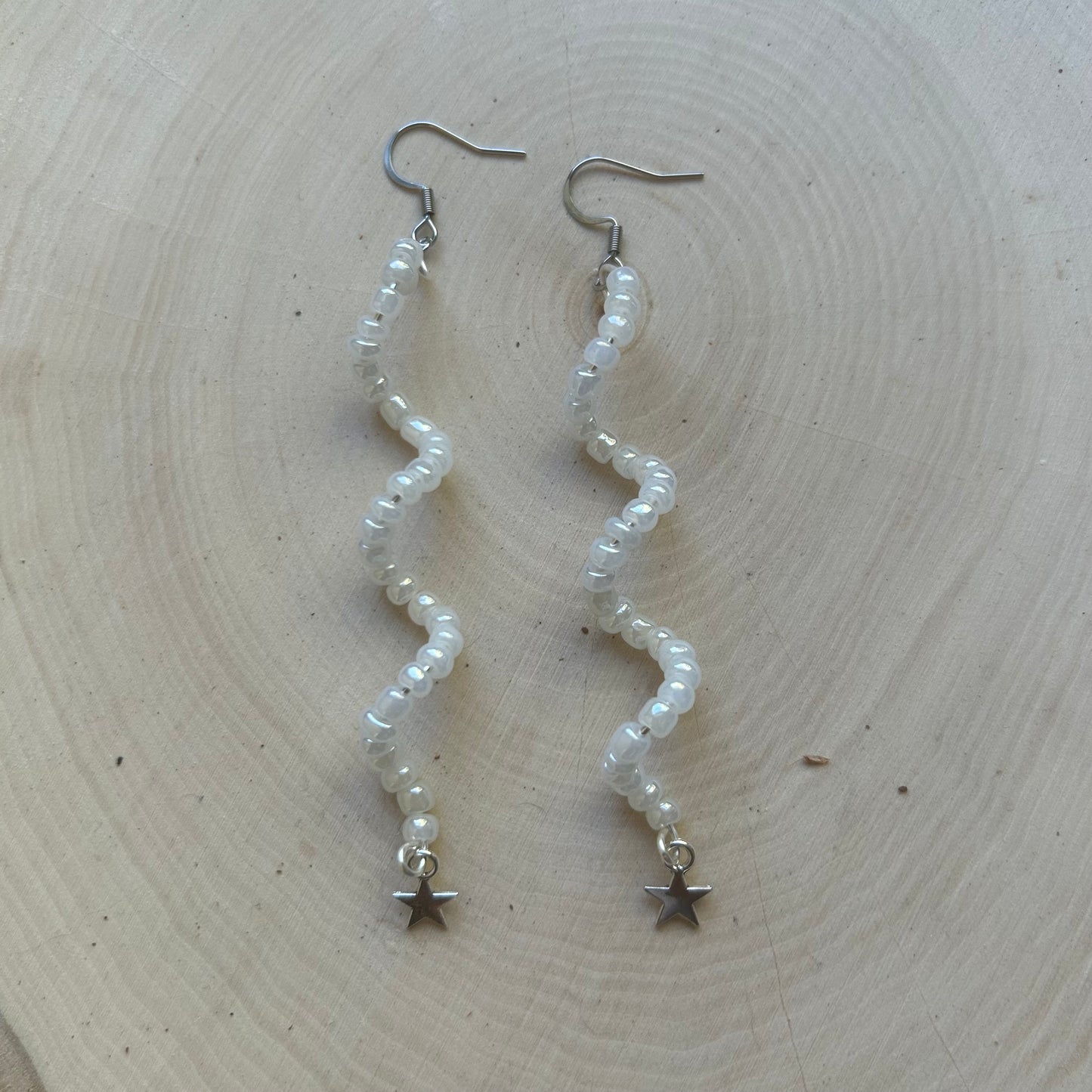 White Star Curly Beaded Earrings