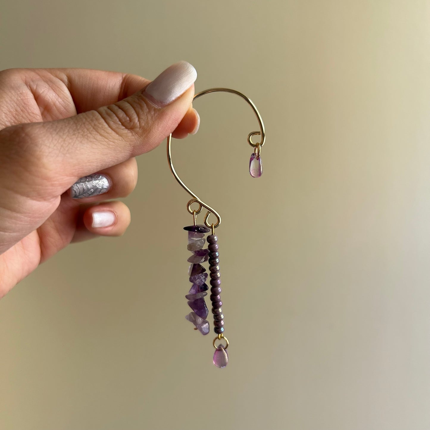 Purple Dew Drop Ear Cuffs