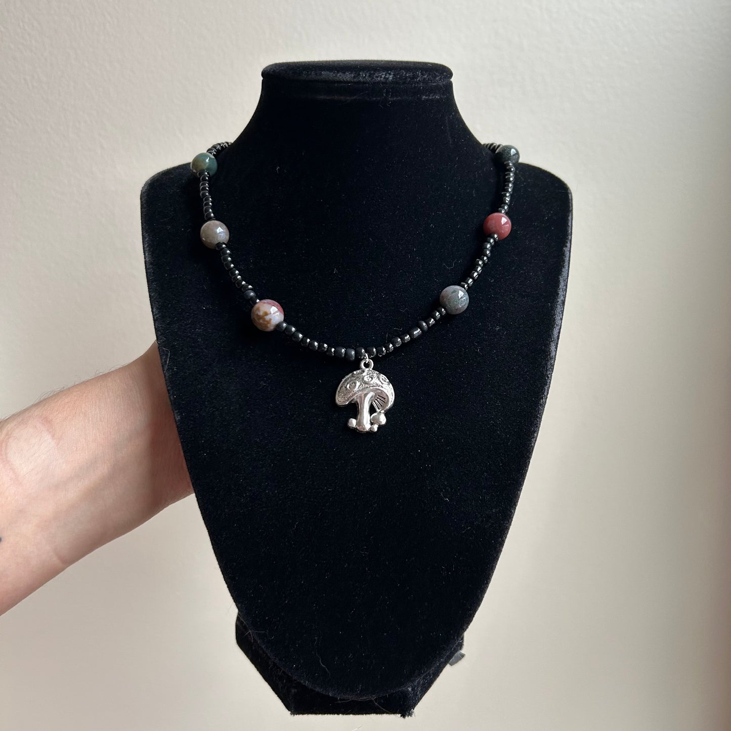 Agate Mushroom Beaded Necklace