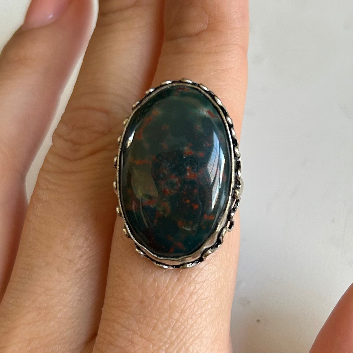 Extra Large Bloodstone Ring (Size US 7.5)