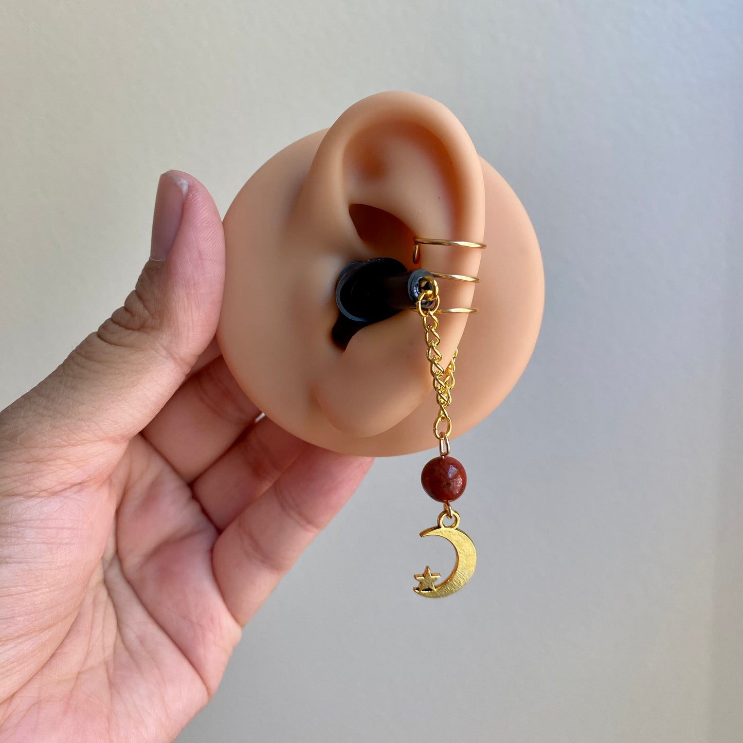 Red Jasper Moon Ear Plug Ear Cuffs