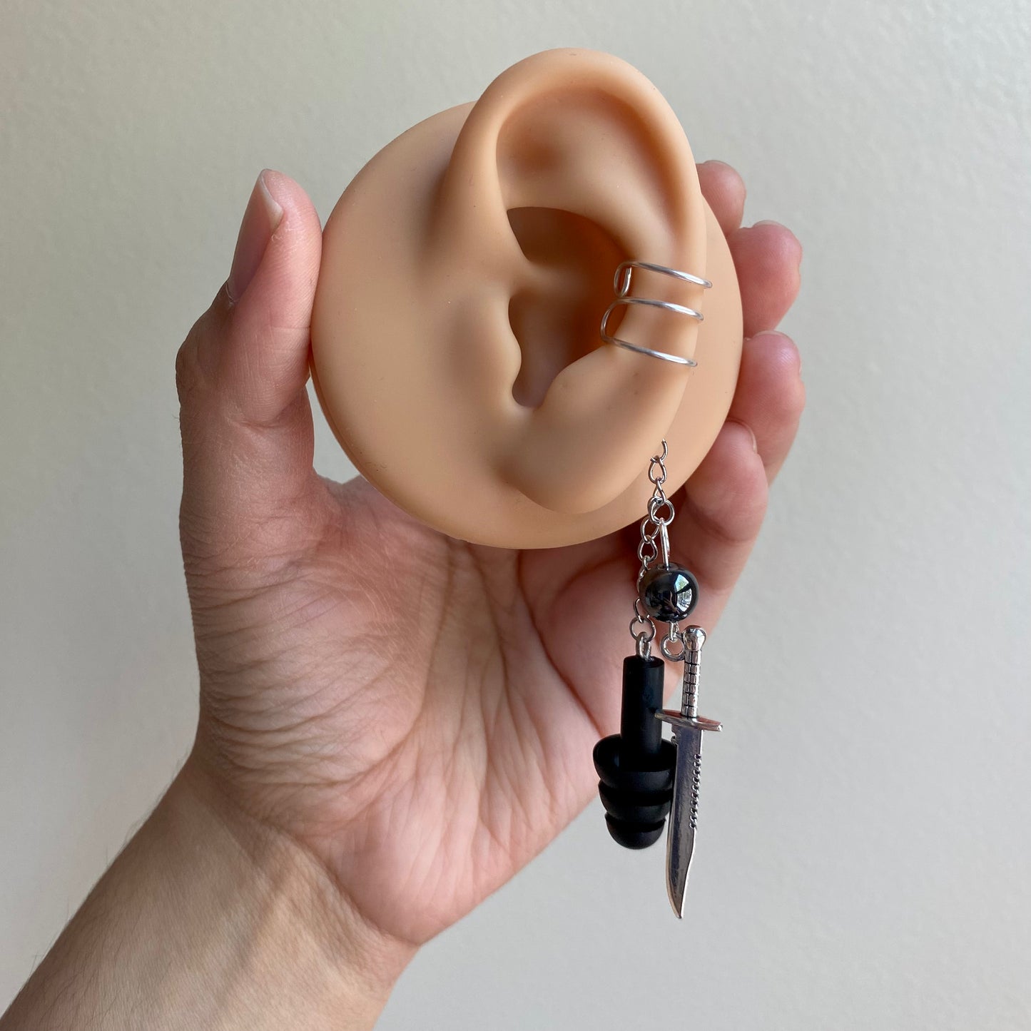 Hematite Sword Earplug Ear Cuffs