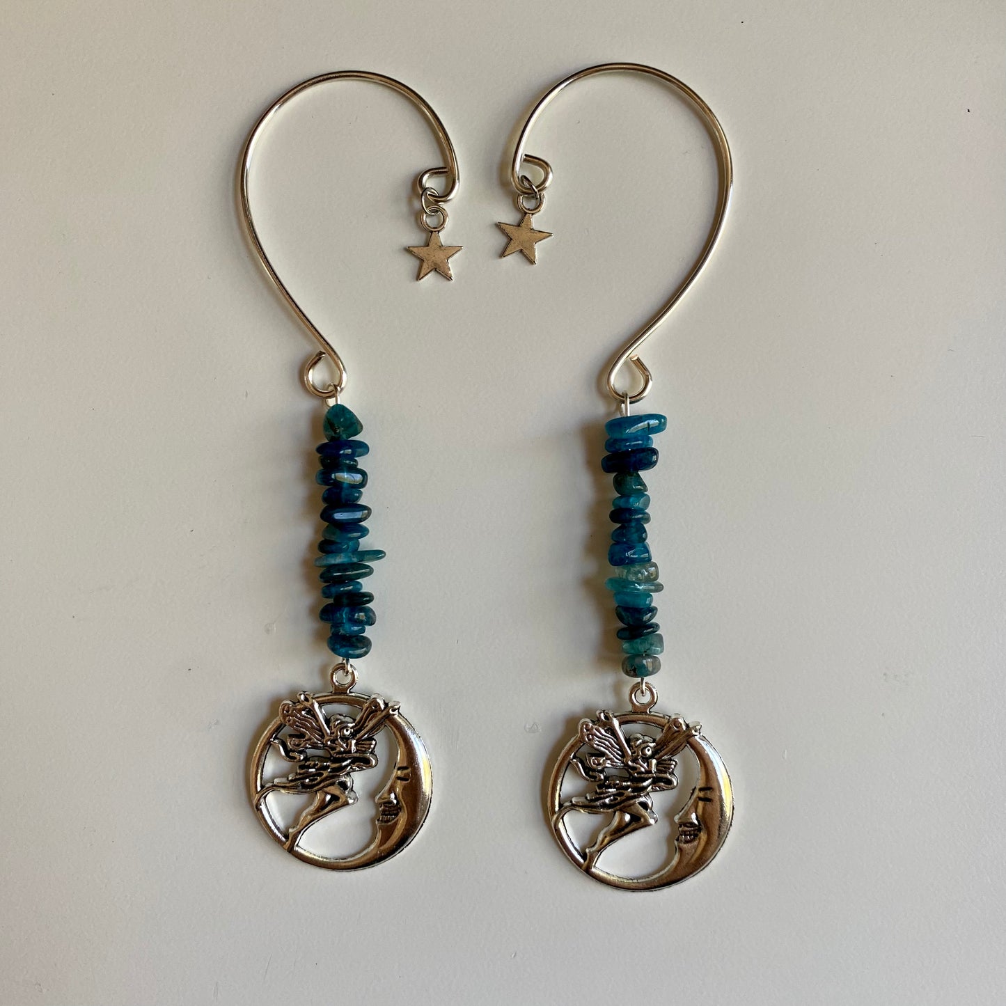 Blue Apatite Fairy Moon Ear Cuffs