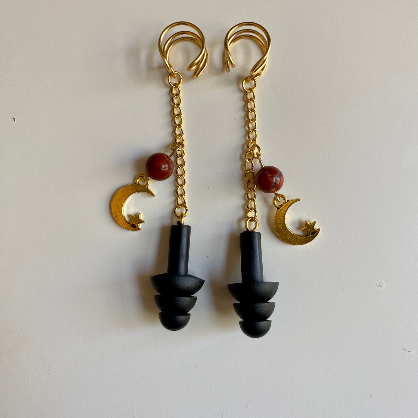 Red Jasper Moon Ear Plug Ear Cuffs