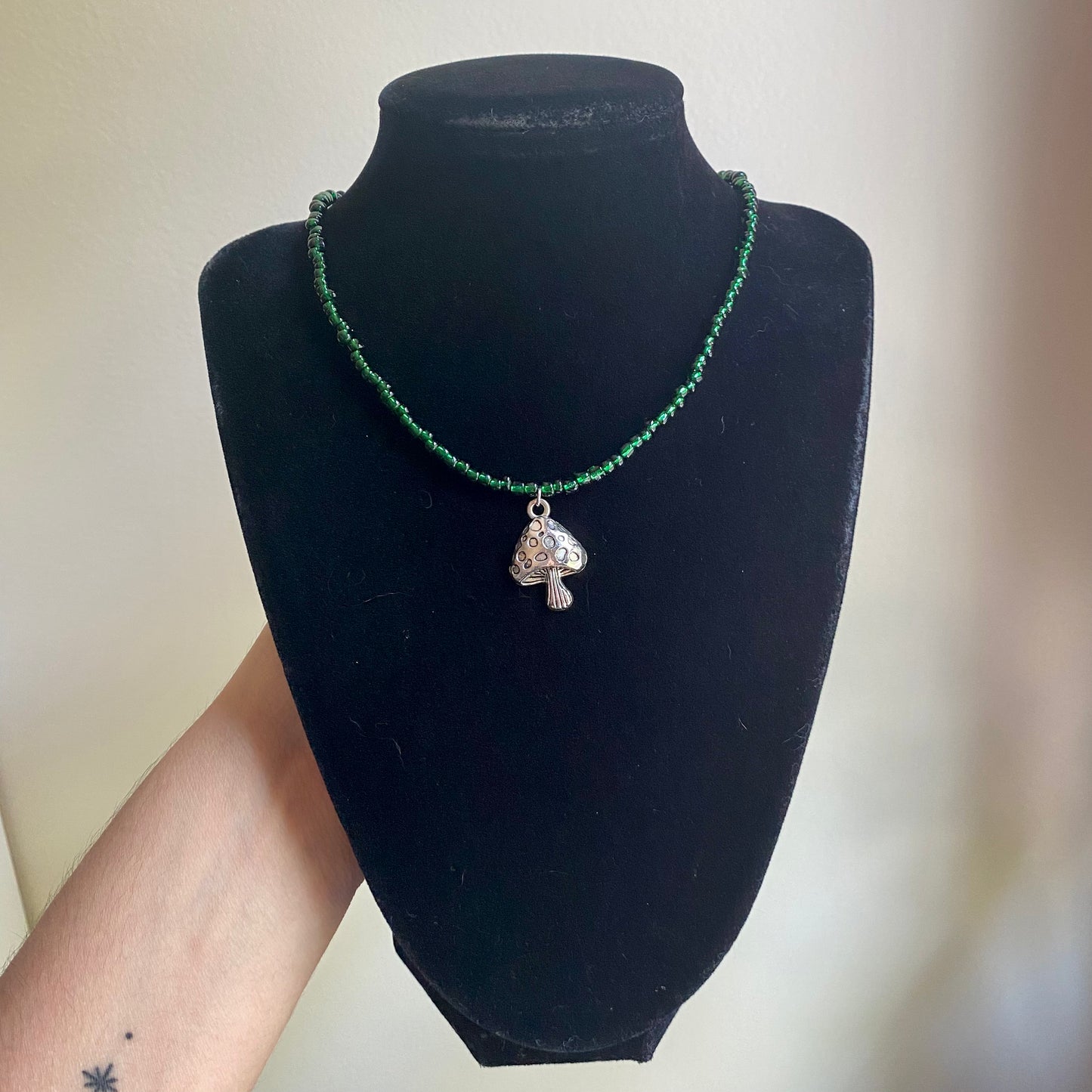 Green Shroom Beaded Necklace