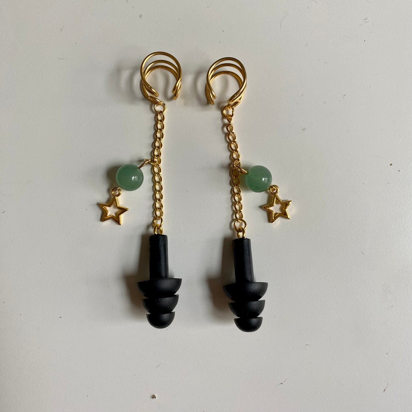 Green Aventurine Star Earplug Ear Cuffs