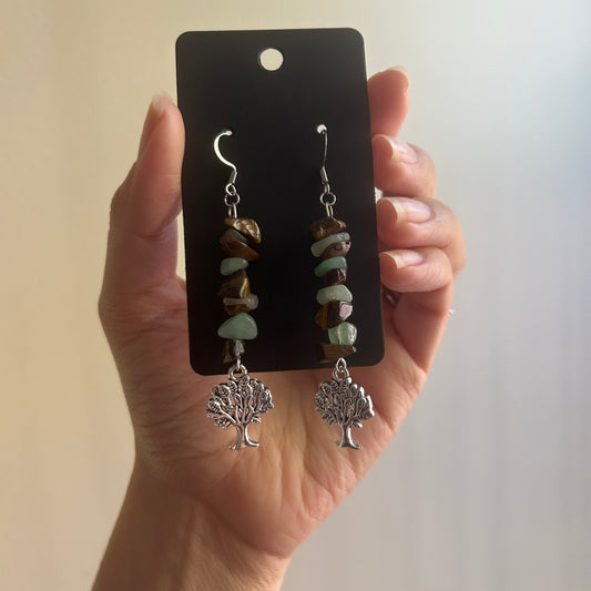 Tigers Eye / Green Aventurine Tree Beaded Earrings